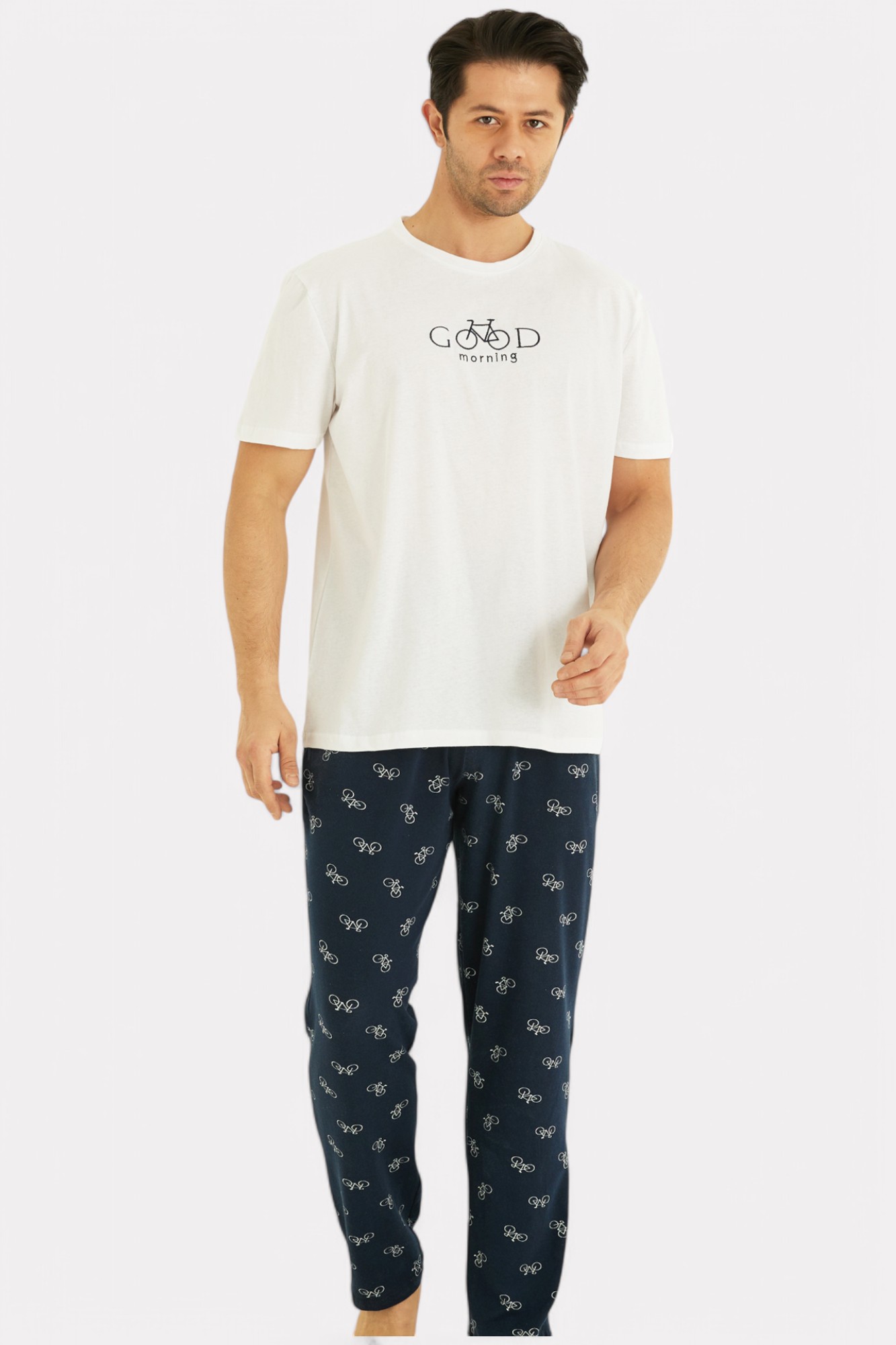 Siyah Inci Πιτζάμα ανδρική Siyah Inci Good Morning με μακρύ παντελόνι SI09827-Λευκό