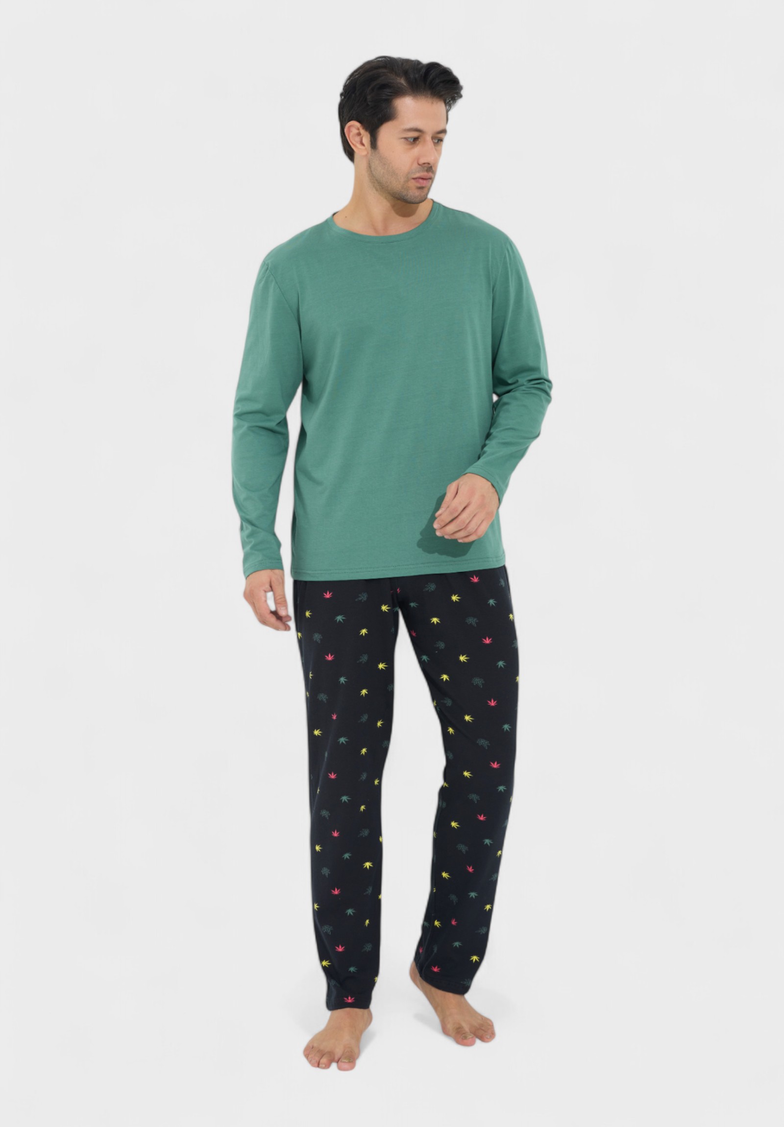 Siyah Inci Ανδρική Πιτζάμα Βαμβακερή Siyah Inci Canabis SI9885-Πράσινο