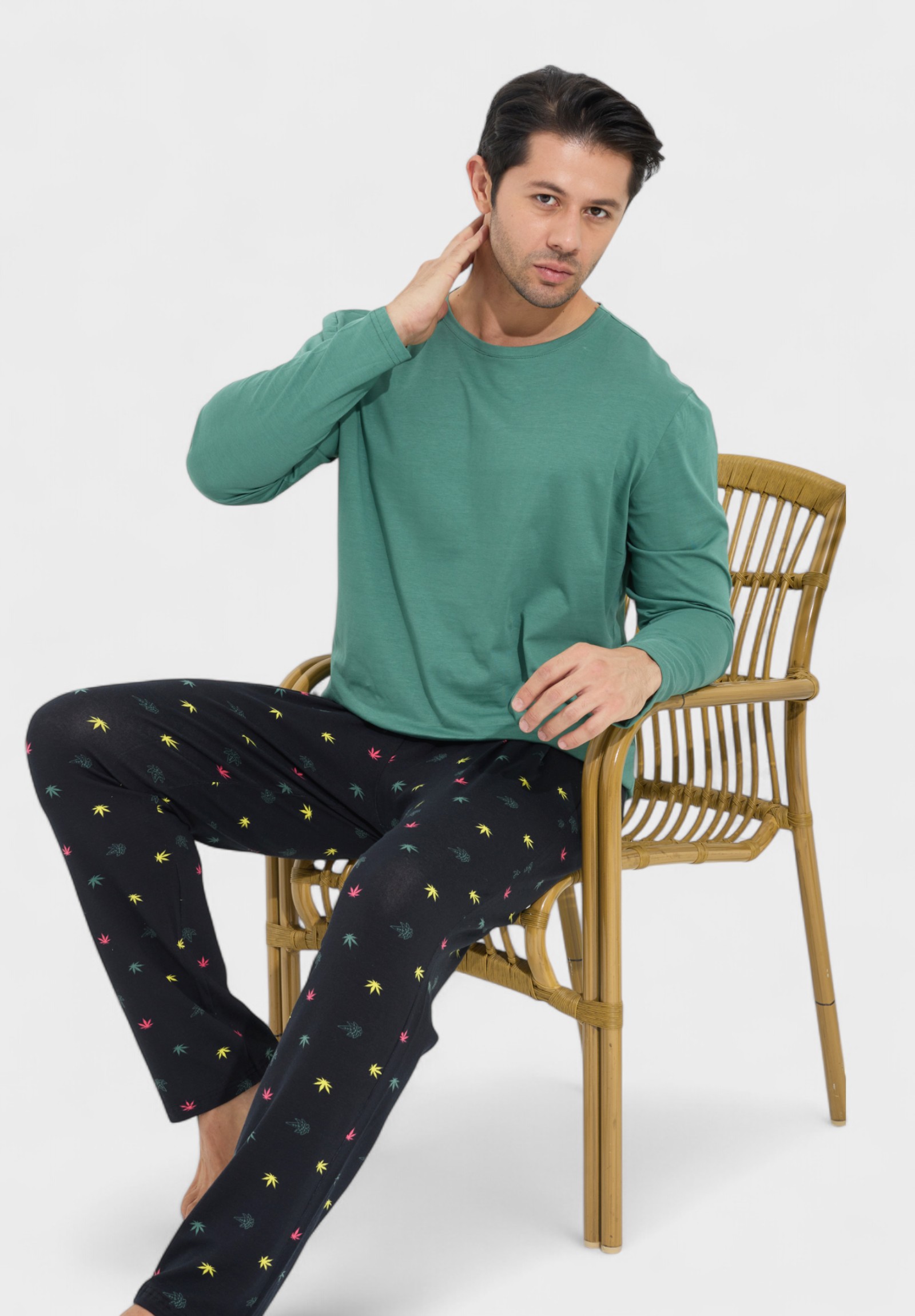 Ανδρική Πιτζάμα Βαμβακερή Siyah Inci Canabis SI9885-Πράσινο φωτογραφία