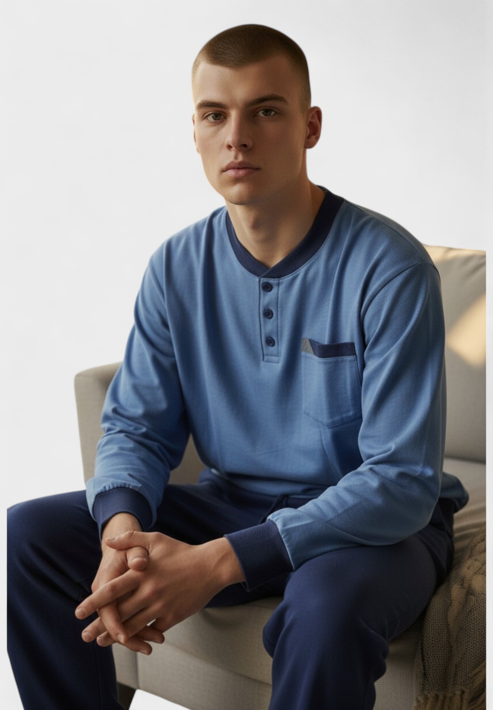 Collection Ανδρική Βαμβακερή Πιτζάμα Φούτερ Collection Blue CL2611-2-Μπλε