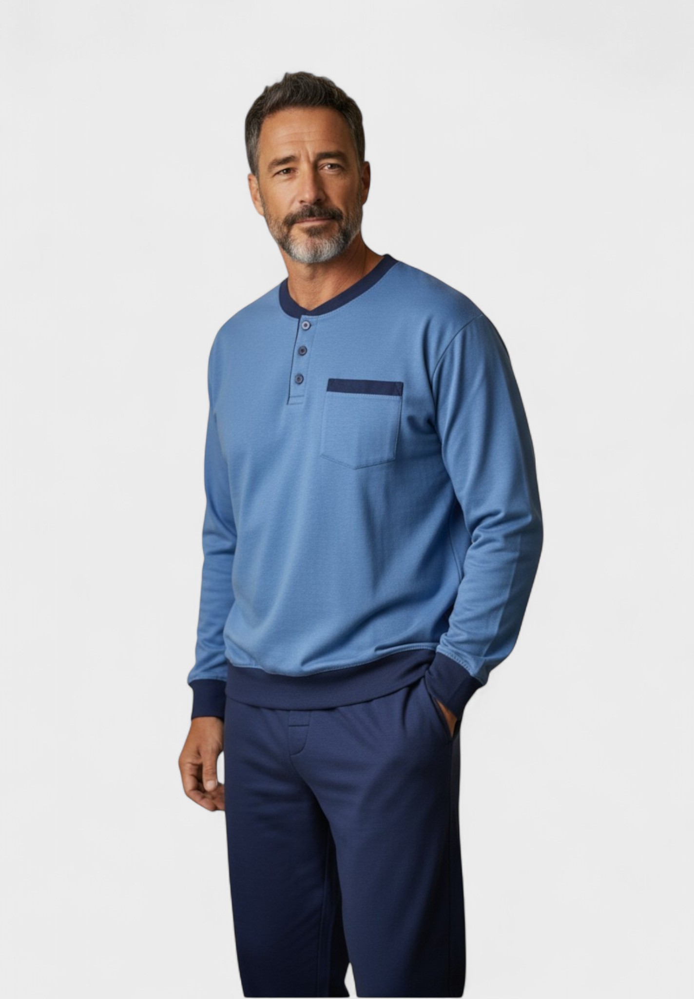 Ανδρική Βαμβακερή Πιτζάμα Φούτερ Collection Blue CL2611-2-Μπλε φωτογραφία