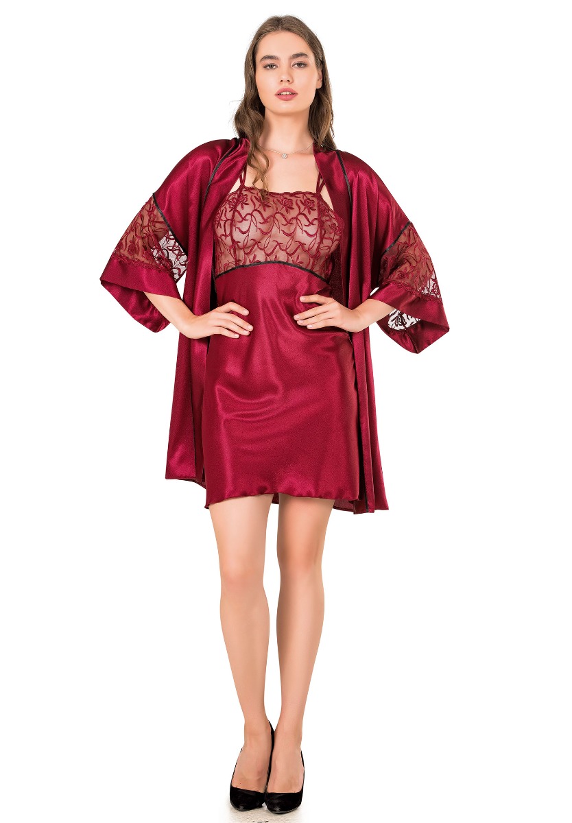 Σετ Ρόμπα - Νυχτικό σατέν Moongirl Wine Love MG264 φωτογραφία