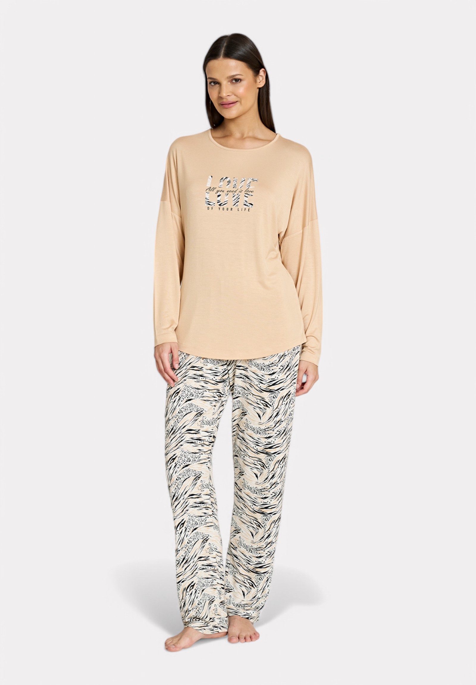 Pijadore Πιτζάμα Μπεζ με Animal Print – Μακρυμάνικη PJDR1812-1-Μπεζ φωτογραφία