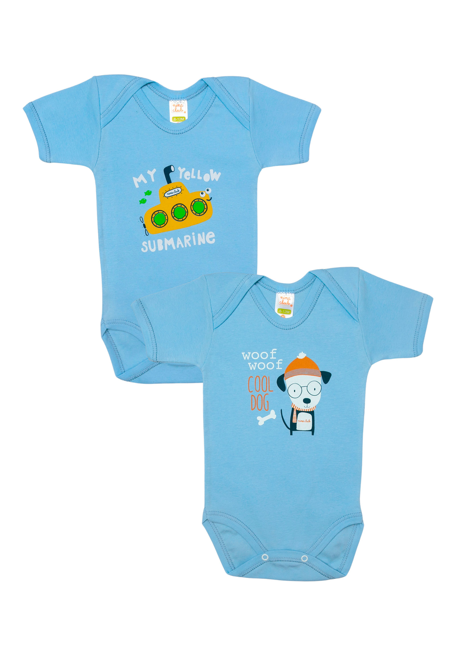 Nina Club Κορμάκια βρεφικά κοντό μανίκι Boy Nina Club 2 τεμάχια NC29BOY-Γαλάζιο