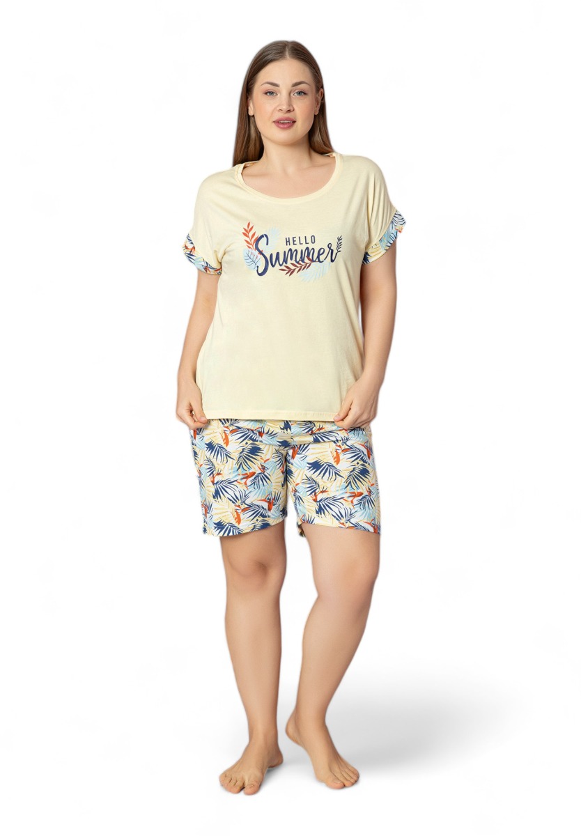Πιτζάμα γυναικεία με σορτσάκι Plus Size PijaMood PJMD30264-Κίτρινο φωτογραφία