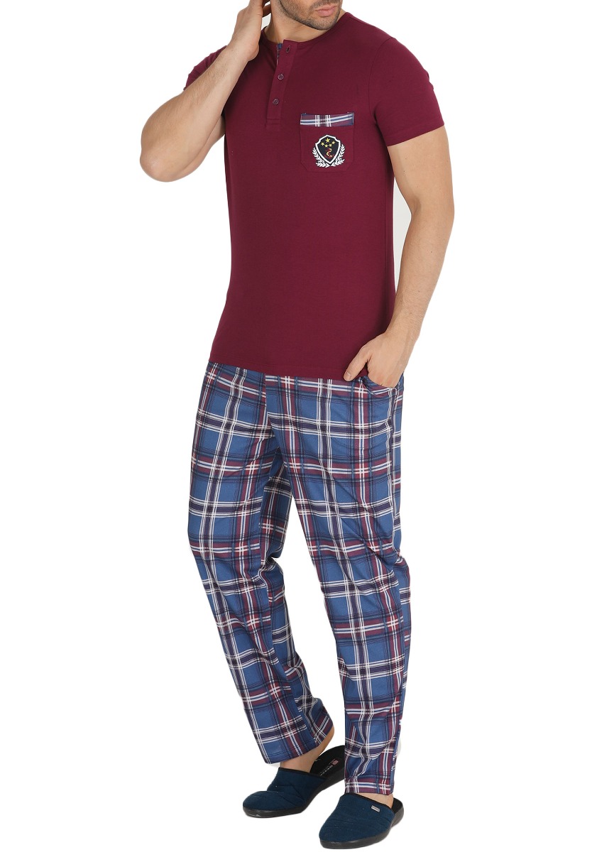 Teknur Πιτζάμα ανδρική Modal καρό Red 30522