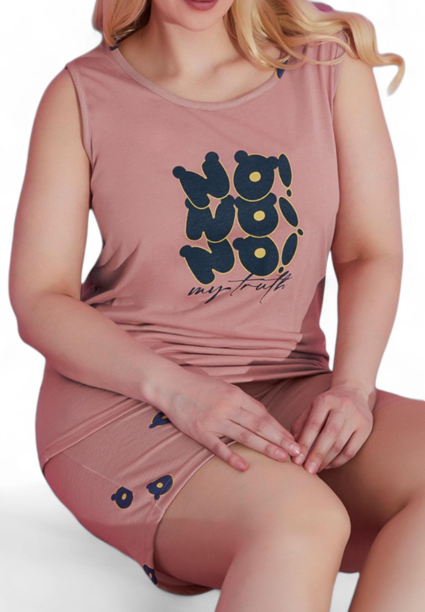 Πιτζάμα γυναικεία με σορτσάκι Plus Size PijaMood No Pink PJMD30694-Ροζ φωτογραφία