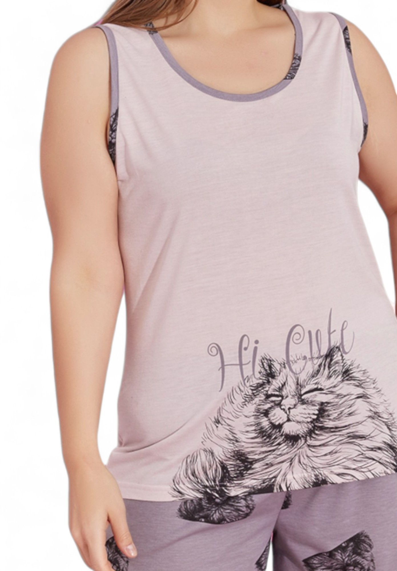 Πιτζάμα γυναικεία με σορτσάκι Plus Size PijaMood Hi Cute PJMD30714-Σάπιο Μήλο φωτογραφία