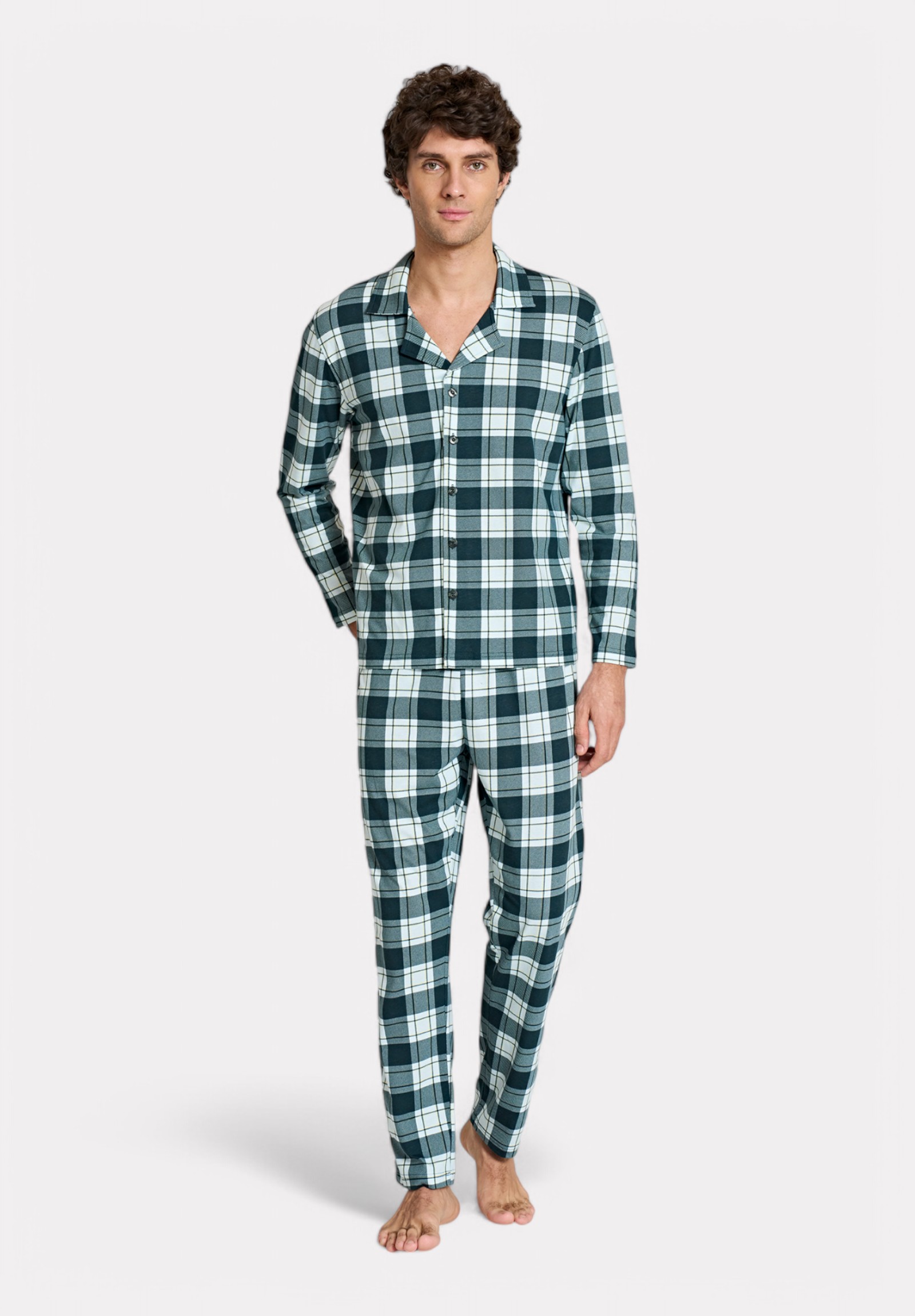 Pijadore Pijadore Ανδρική Πιτζάμα Πράσινο Καρό – Μακρυμάνικη PJDR1818-2-Πράσινο