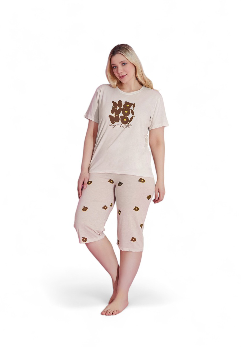 Pijamood Πιτζάμα γυναικεία με κάπρι Plus Size PijaMood No Beige PJMD31654-Μπεζ