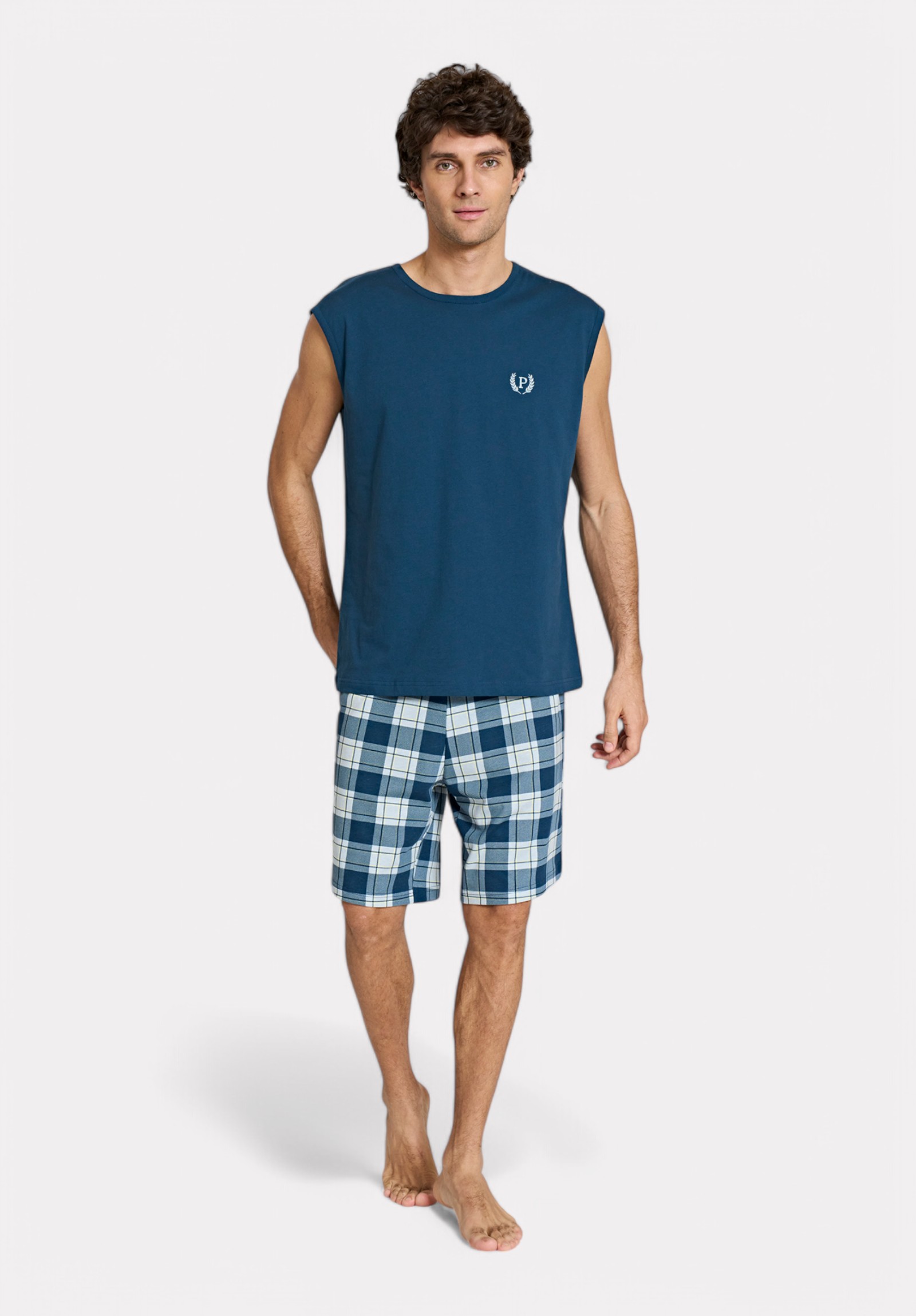 Pijadore Ανδρική Πιτζάμα Χωρίς Μανίκια Pijadore "P" Μπλέ PJDR1819-2-Μπλε