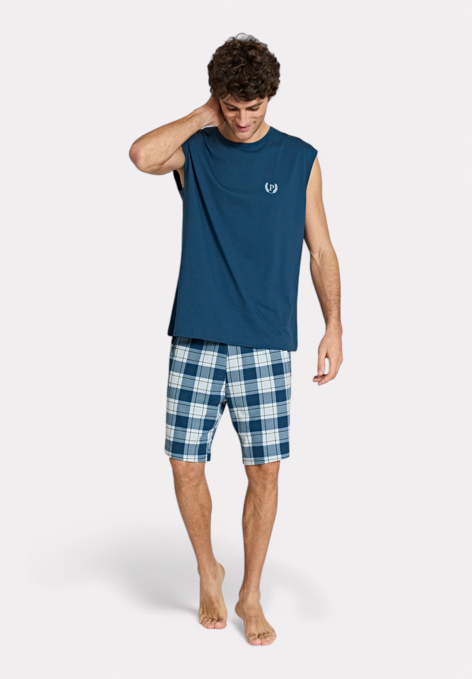 Ανδρική Πιτζάμα Χωρίς Μανίκια Pijadore "P" Μπλέ PJDR1819-2-Μπλε φωτογραφία