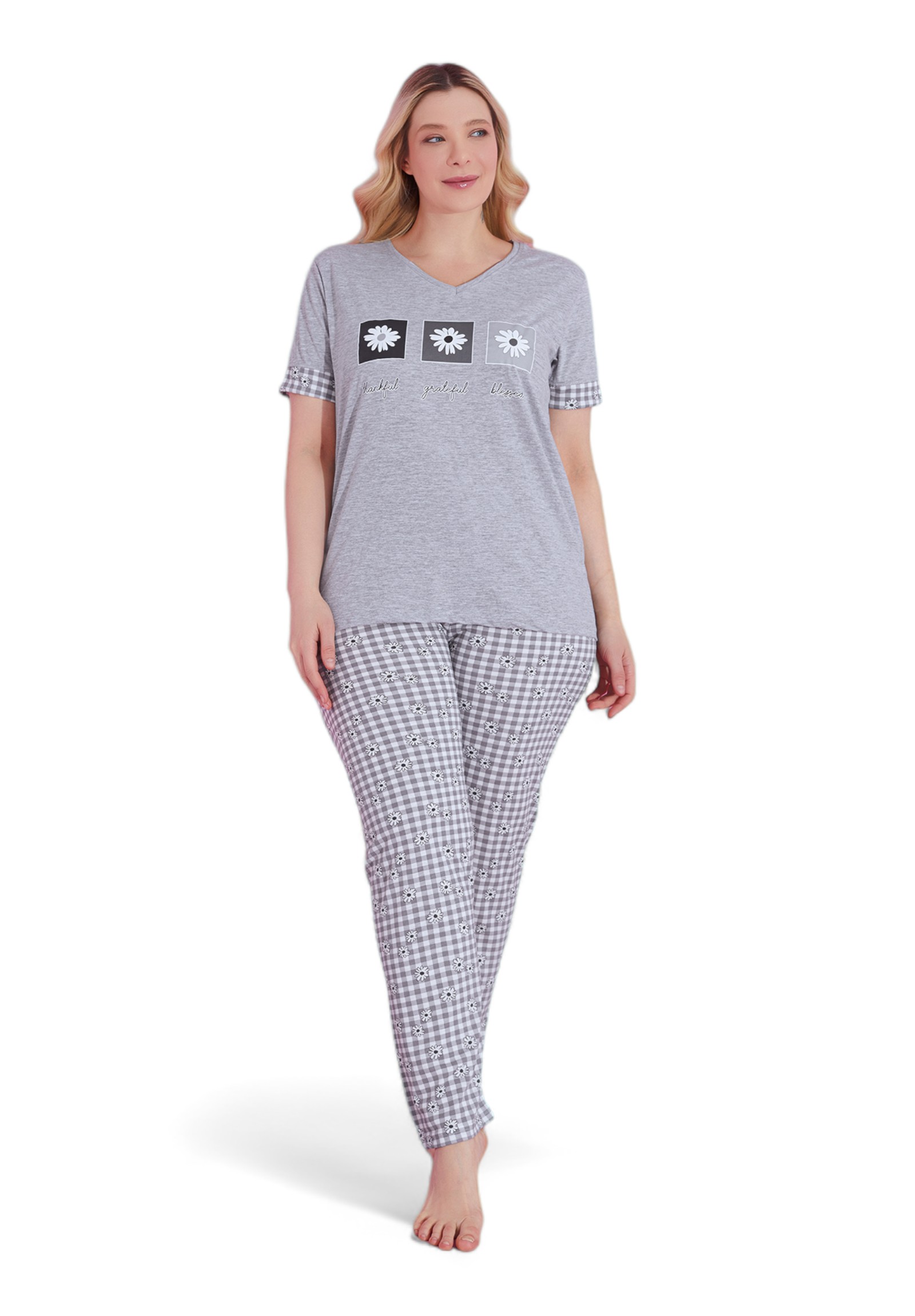 Pijamood Πιτζάμα γυναικεία με μακρύ παντελόνι Plus Size PijaMood Margaret PJMD32174-Γκρι