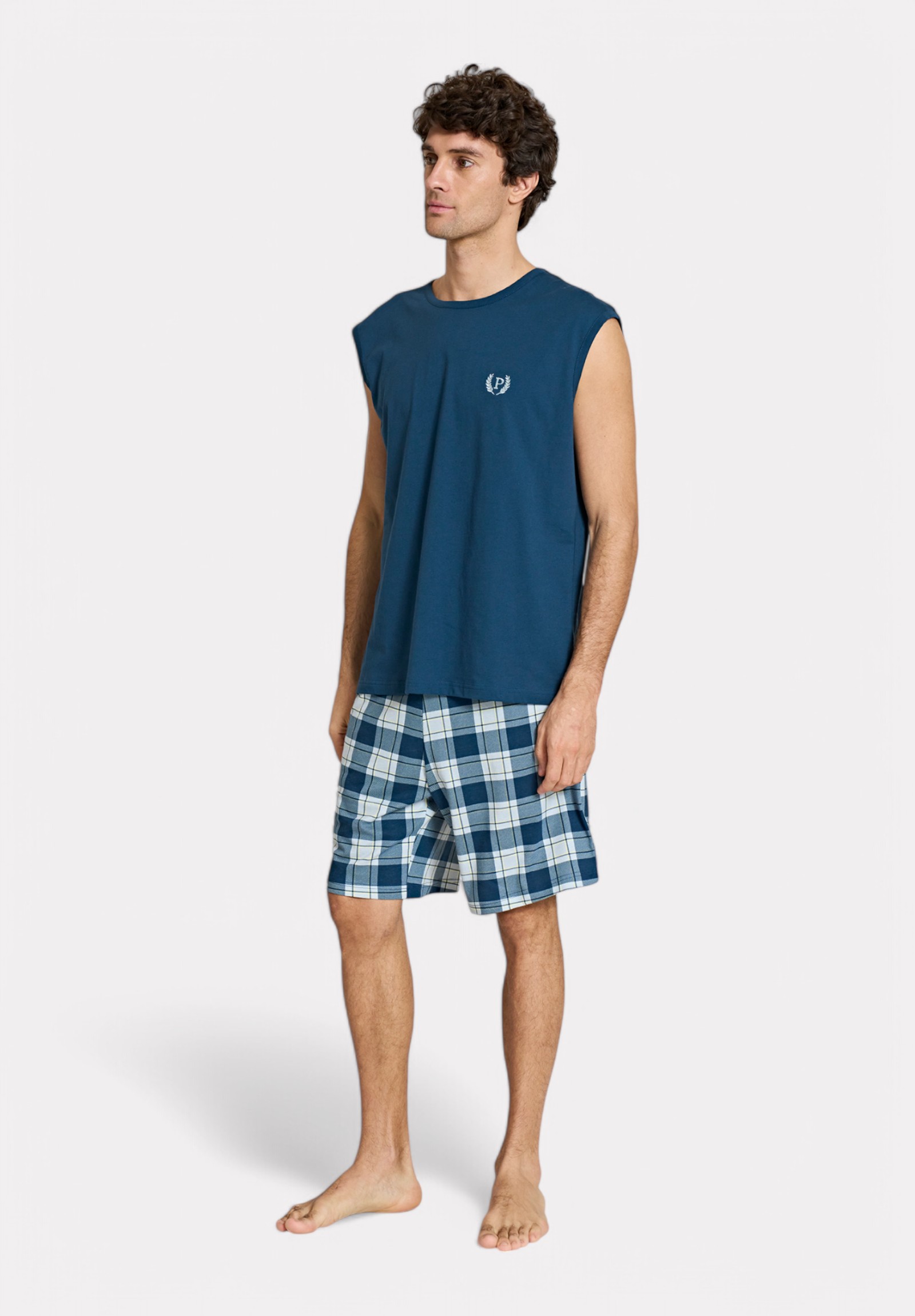 Ανδρική Πιτζάμα Χωρίς Μανίκια Pijadore "P" Μπλέ PJDR1819-2-Μπλε φωτογραφία