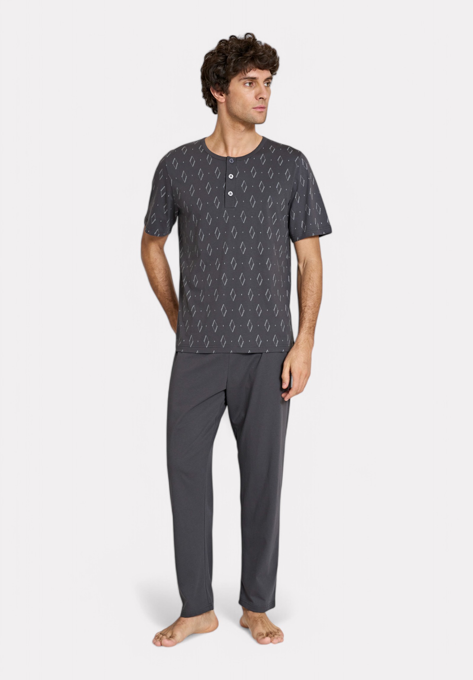 Pijadore Ανδρική Πιτζάμα Ανθρακί με Λευκά Σχέδια Pijadore PJDR1802-2-Ανθρακί