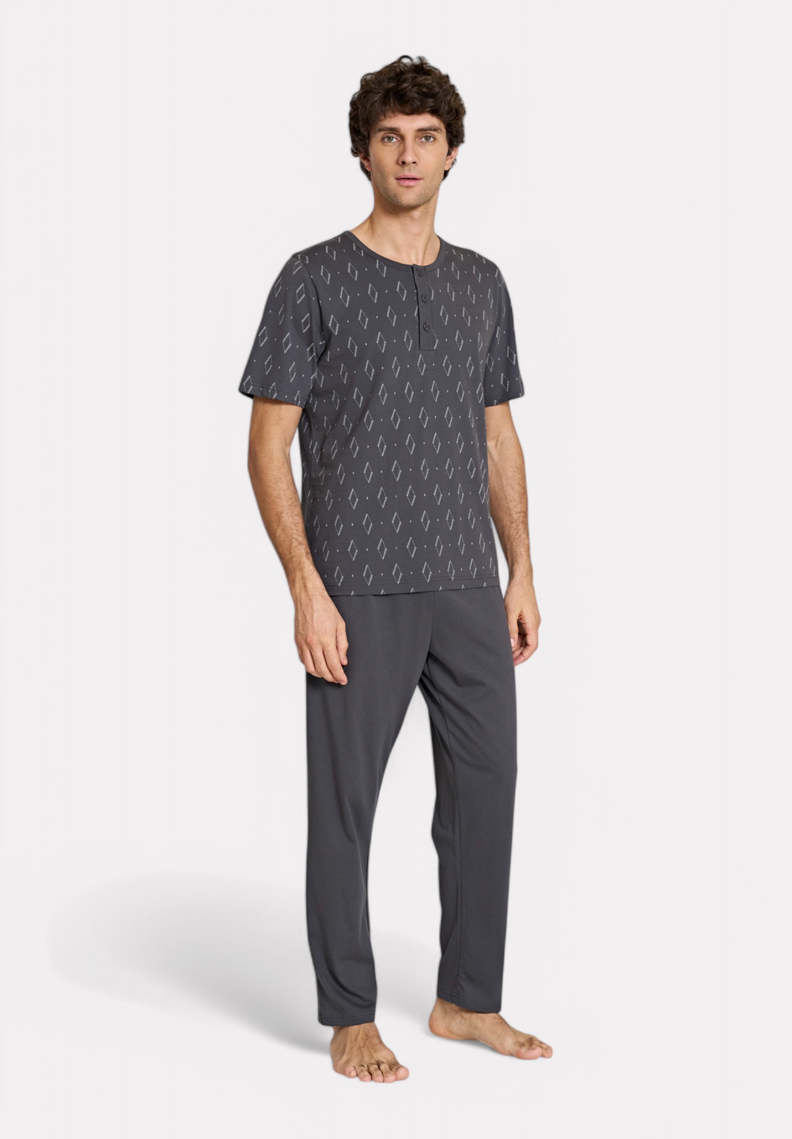 Ανδρική Πιτζάμα Ανθρακί με Λευκά Σχέδια Pijadore PJDR1802-2-Ανθρακί φωτογραφία