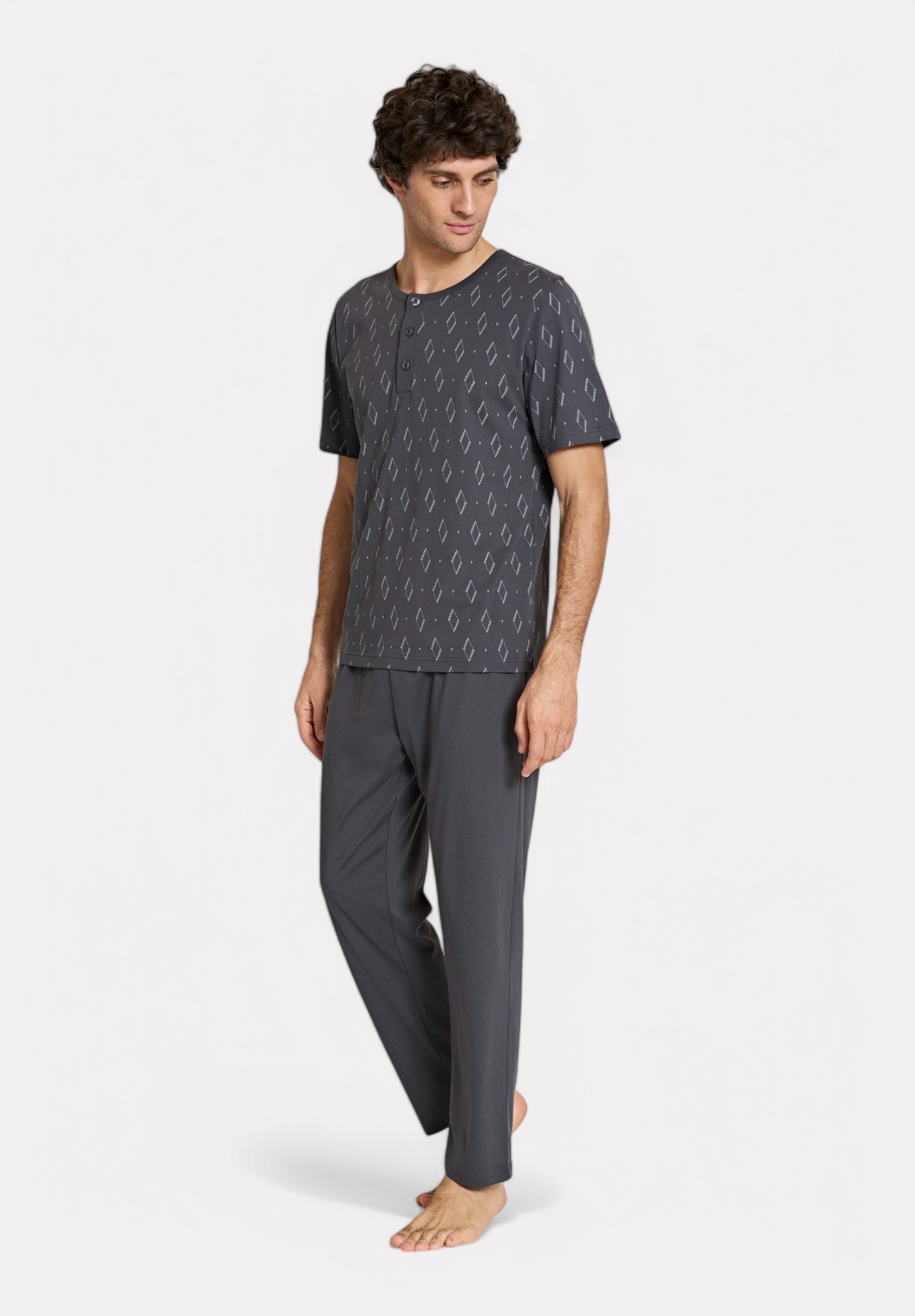 Ανδρική Πιτζάμα Ανθρακί με Λευκά Σχέδια Pijadore PJDR1802-2-Ανθρακί φωτογραφία