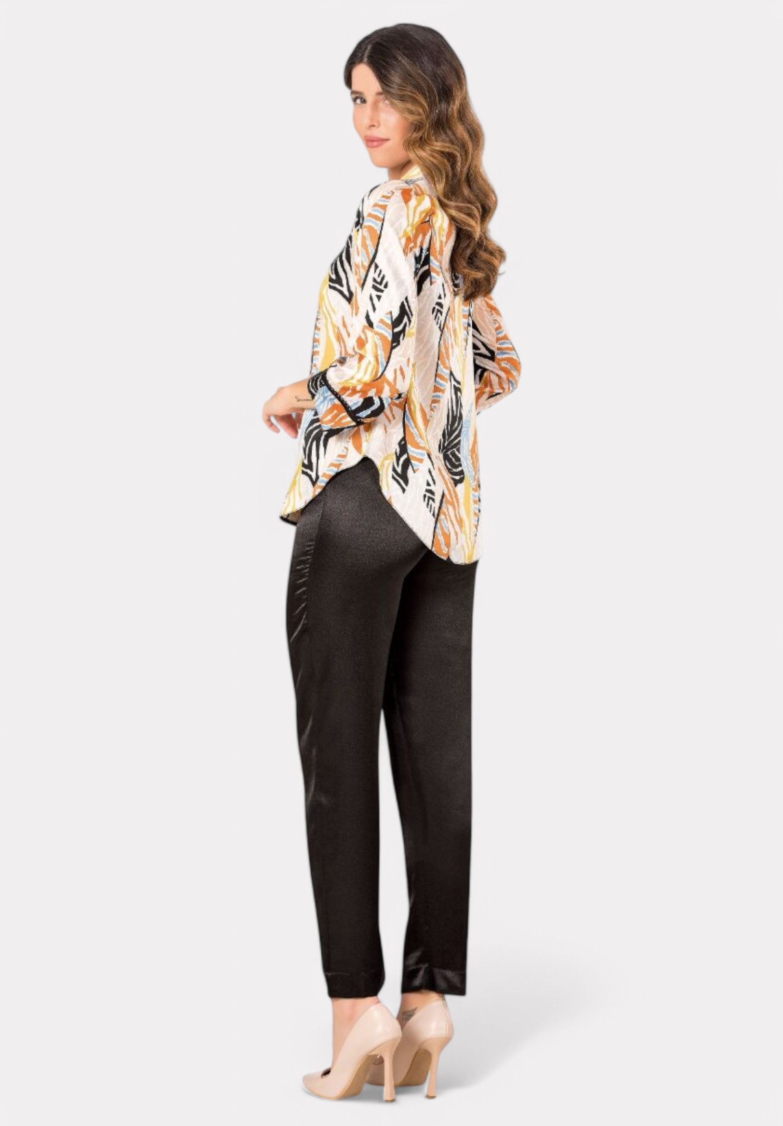 Moongirl Πιτζάμα σατέν με κουμπάκια Earth Vibes MG356-Μαύρο