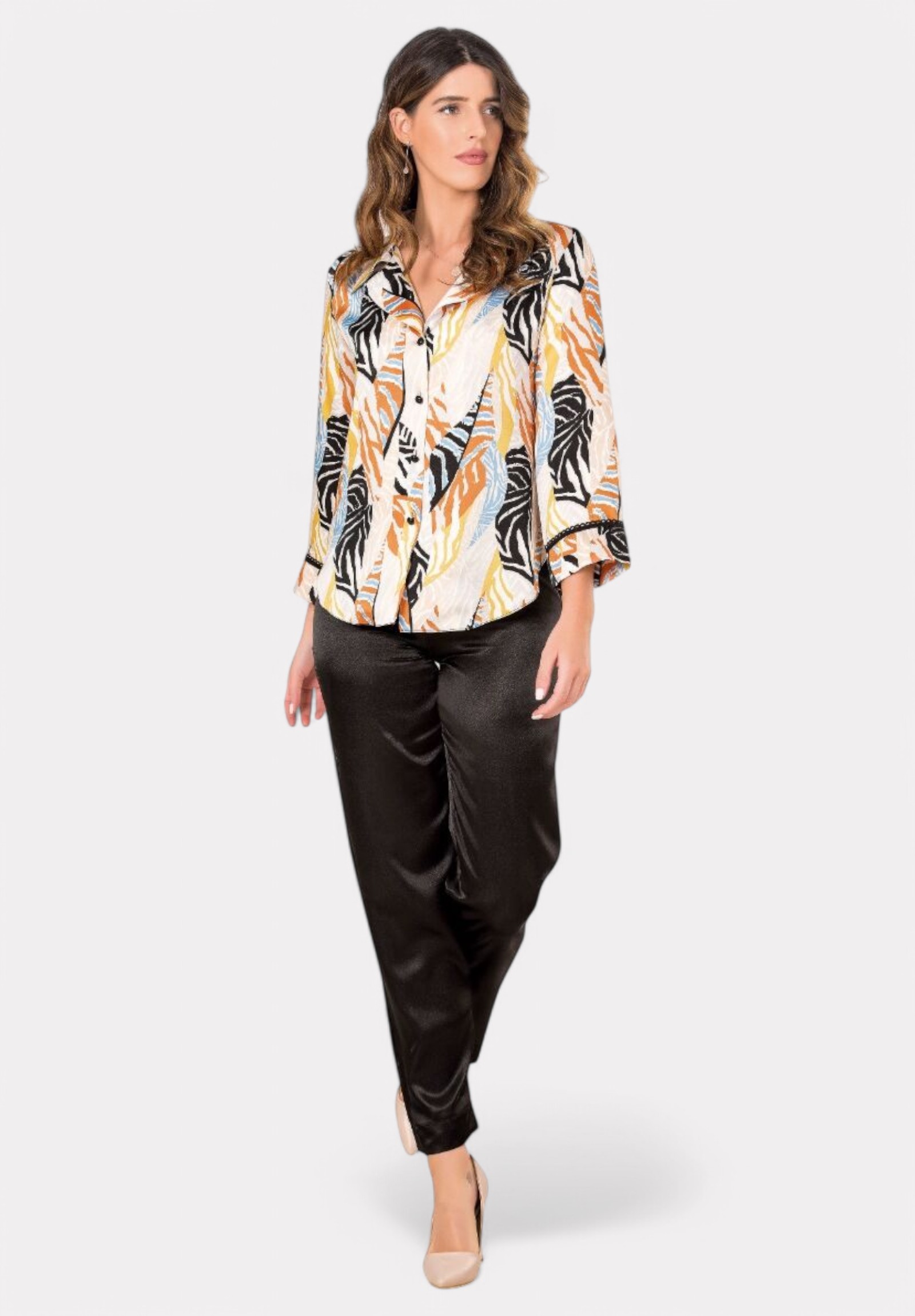 Πιτζάμα σατέν με κουμπάκια Earth Vibes MG356-Μαύρο φωτογραφία