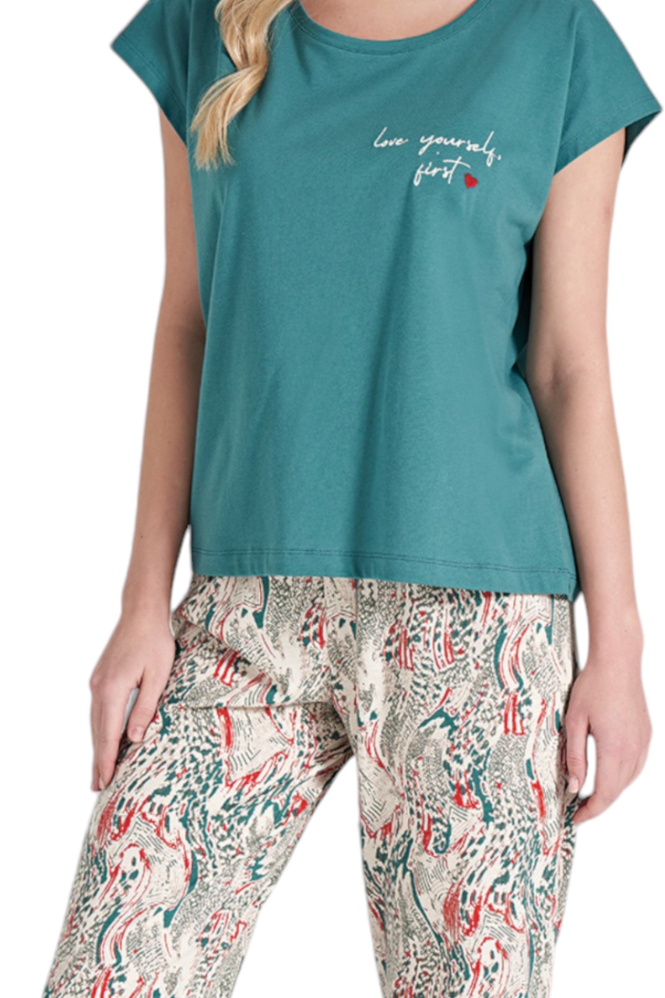 Πιτζάμα γυναικεία βισκόζ Pijadore Love Yourself PJDR1677-Πετρόλ φωτογραφία