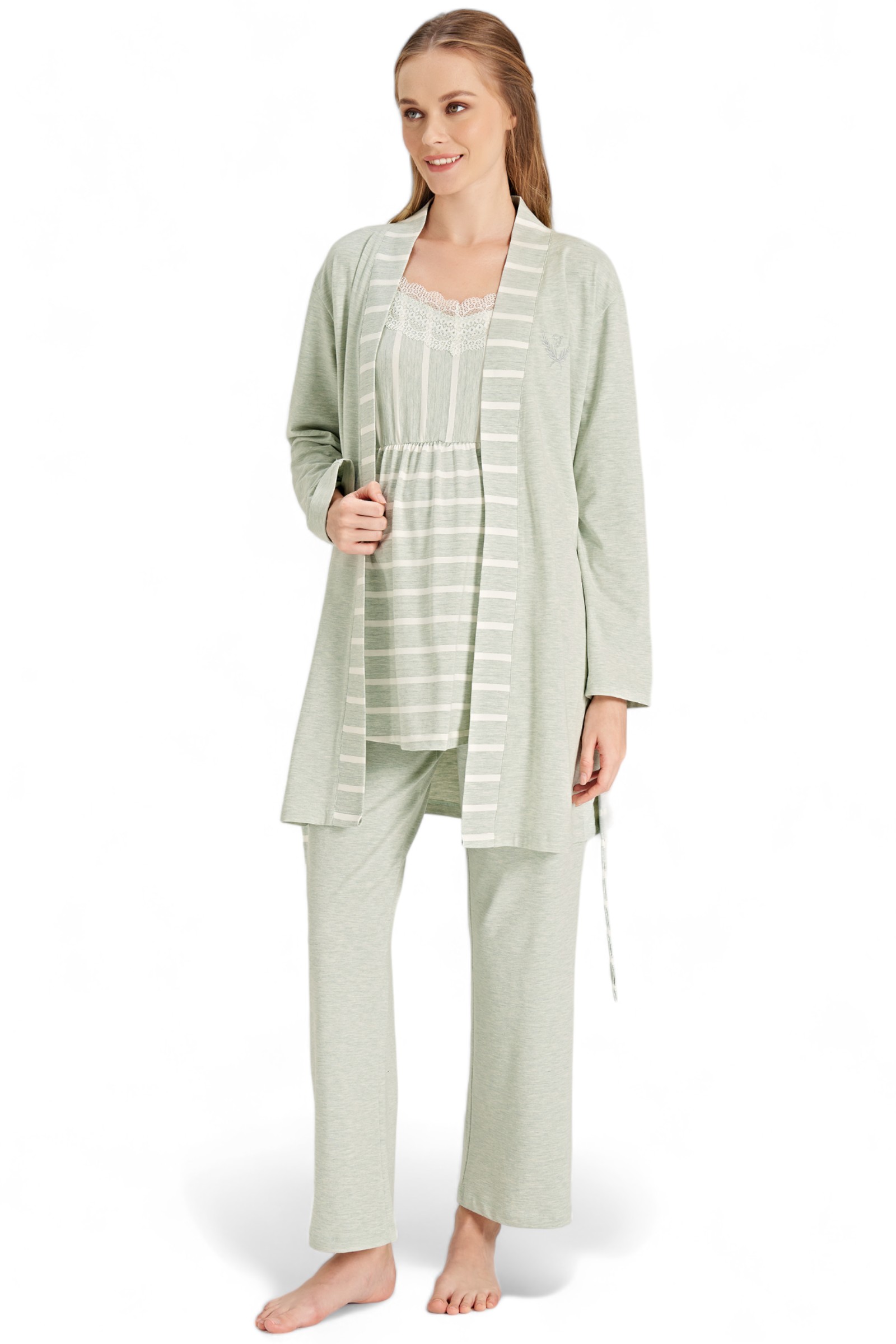 Πιτζάμα εγκυμοσύνης με ρόμπα Fayza ριγέ FZA5077-Πράσινο φωτογραφία