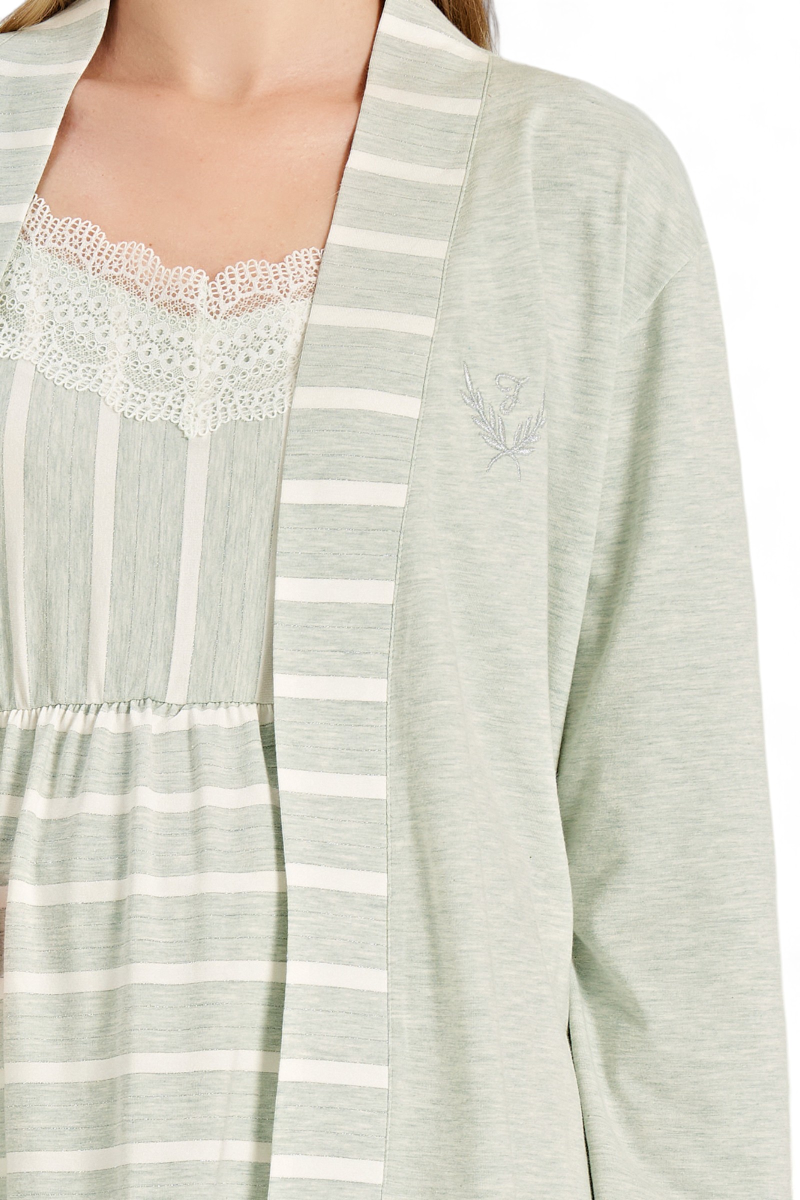 Πιτζάμα εγκυμοσύνης με ρόμπα Fayza ριγέ FZA5077-Πράσινο φωτογραφία