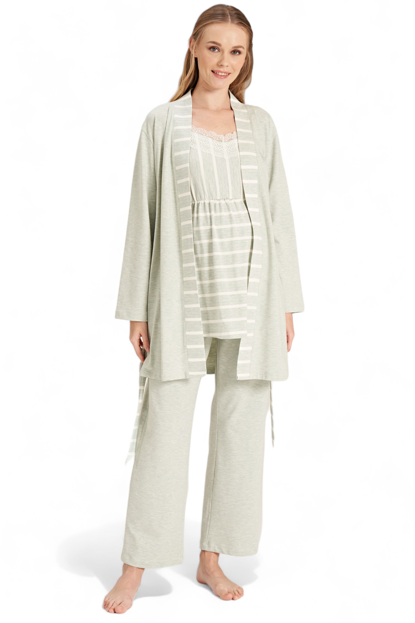 Πιτζάμα εγκυμοσύνης με ρόμπα Fayza ριγέ FZA5077-Πράσινο φωτογραφία