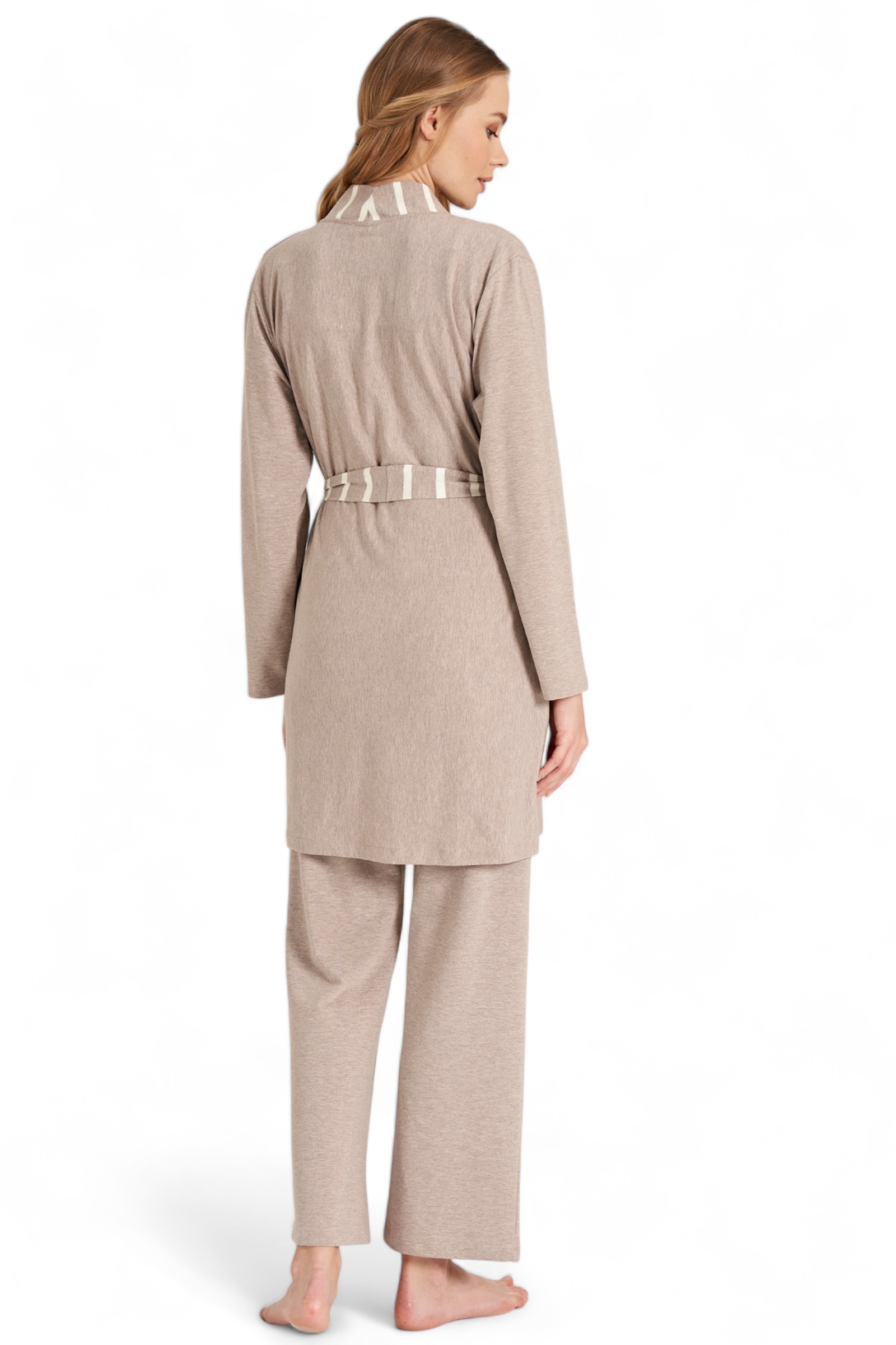 Πιτζάμα εγκυμοσύνης με ρόμπα Fayza ριγέ FZA5077-Καφέ φωτογραφία