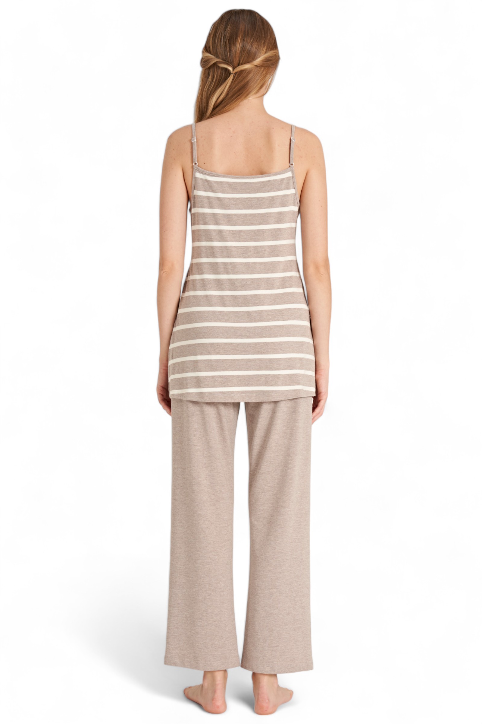 Πιτζάμα εγκυμοσύνης με ρόμπα Fayza ριγέ FZA5077-Καφέ φωτογραφία