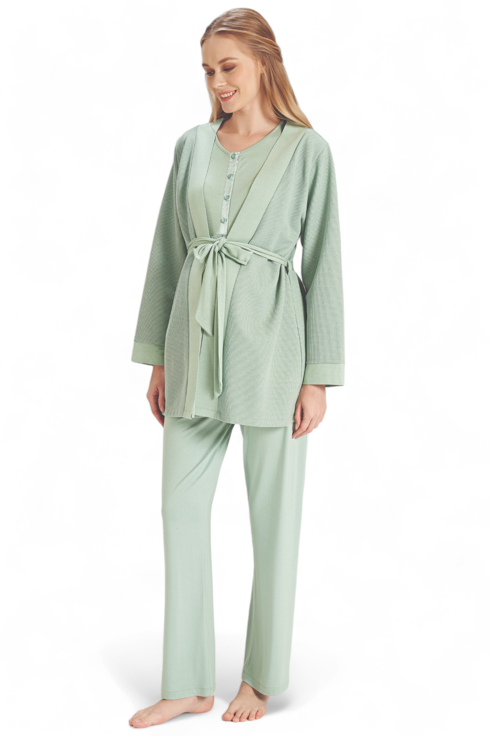 Πιτζάμα εγκυμοσύνης με ρόμπα Fayza Simply Amazing FZA5076-Πράσινο φωτογραφία