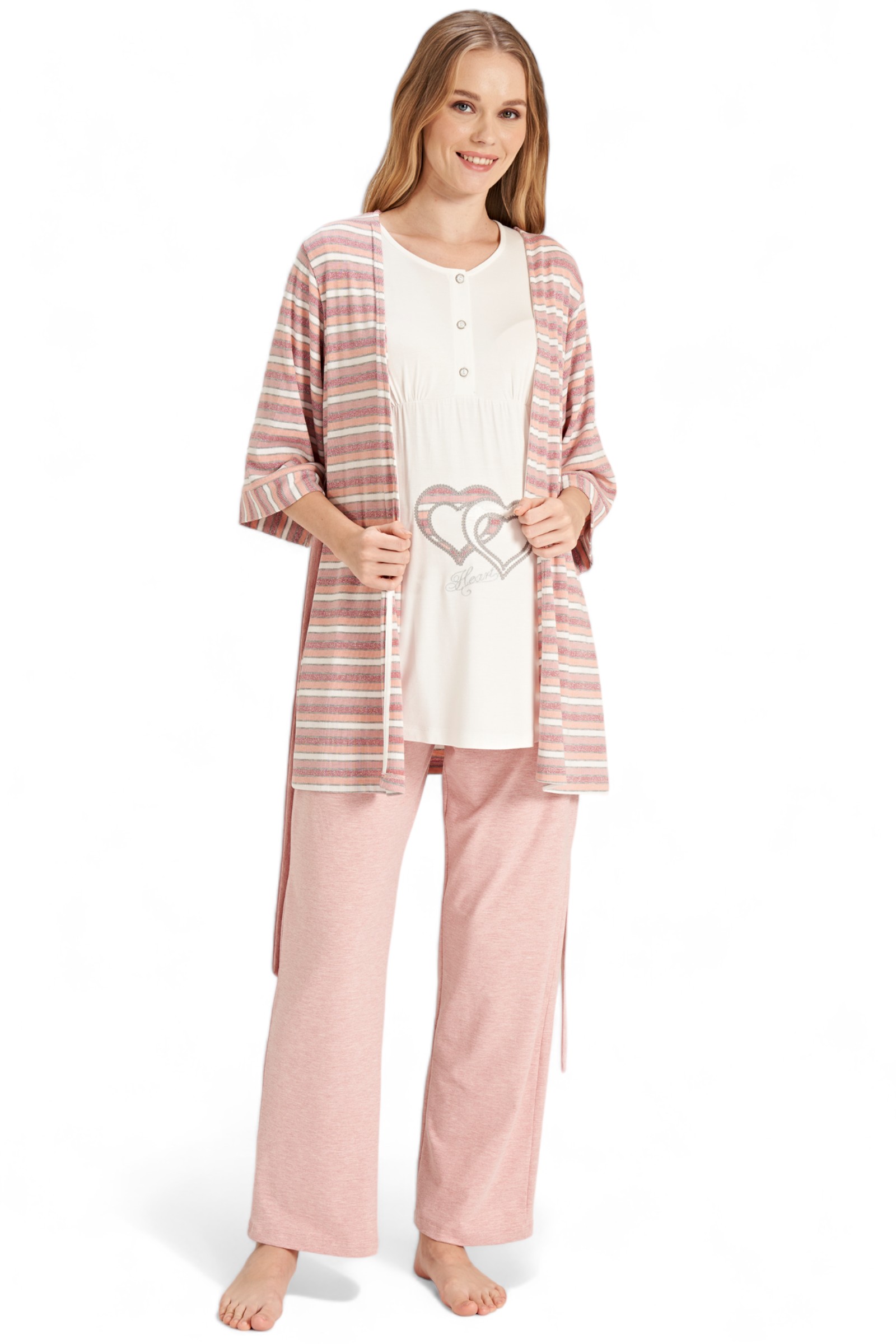 Πιτζάμα εγκυμοσύνης με ρόμπα Fayza Pastel Love Hearts FZA5080-Ροζ φωτογραφία
