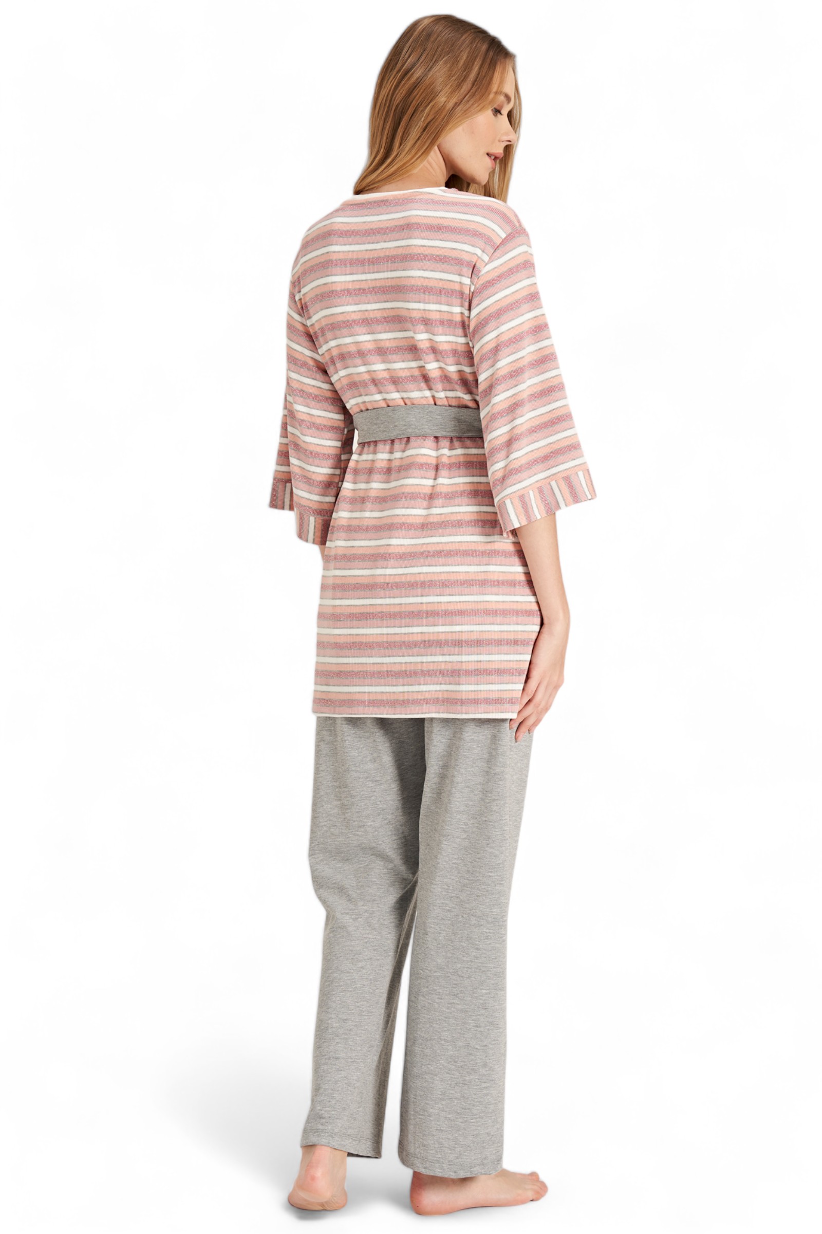 Πιτζάμα εγκυμοσύνης με ρόμπα Fayza Pastel Love Hearts FZA5080-Γκρι φωτογραφία