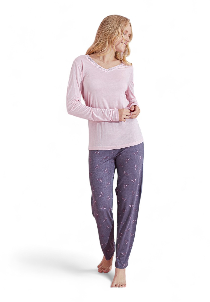 Πιτζάμα γυναικεία Modal PijaMood Pink Lace PJMD5016-Ροζ φωτογραφία