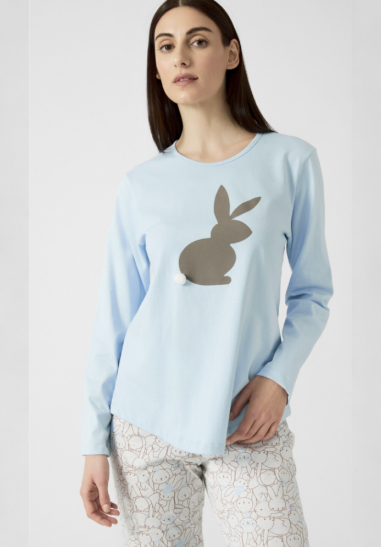 Minerva Minerva Γυναικεία Πιτζάμα Allover Bunny Σιελ 90-53001-620-Γαλάζιο