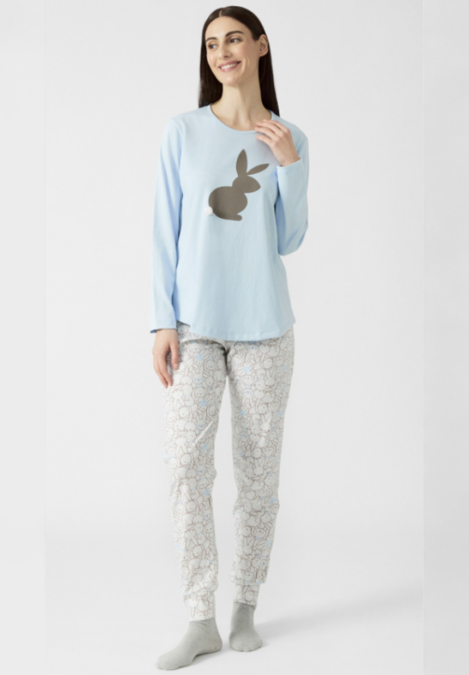 Minerva Γυναικεία Πιτζάμα Allover Bunny Σιελ 90-53001-620-Γαλάζιο φωτογραφία