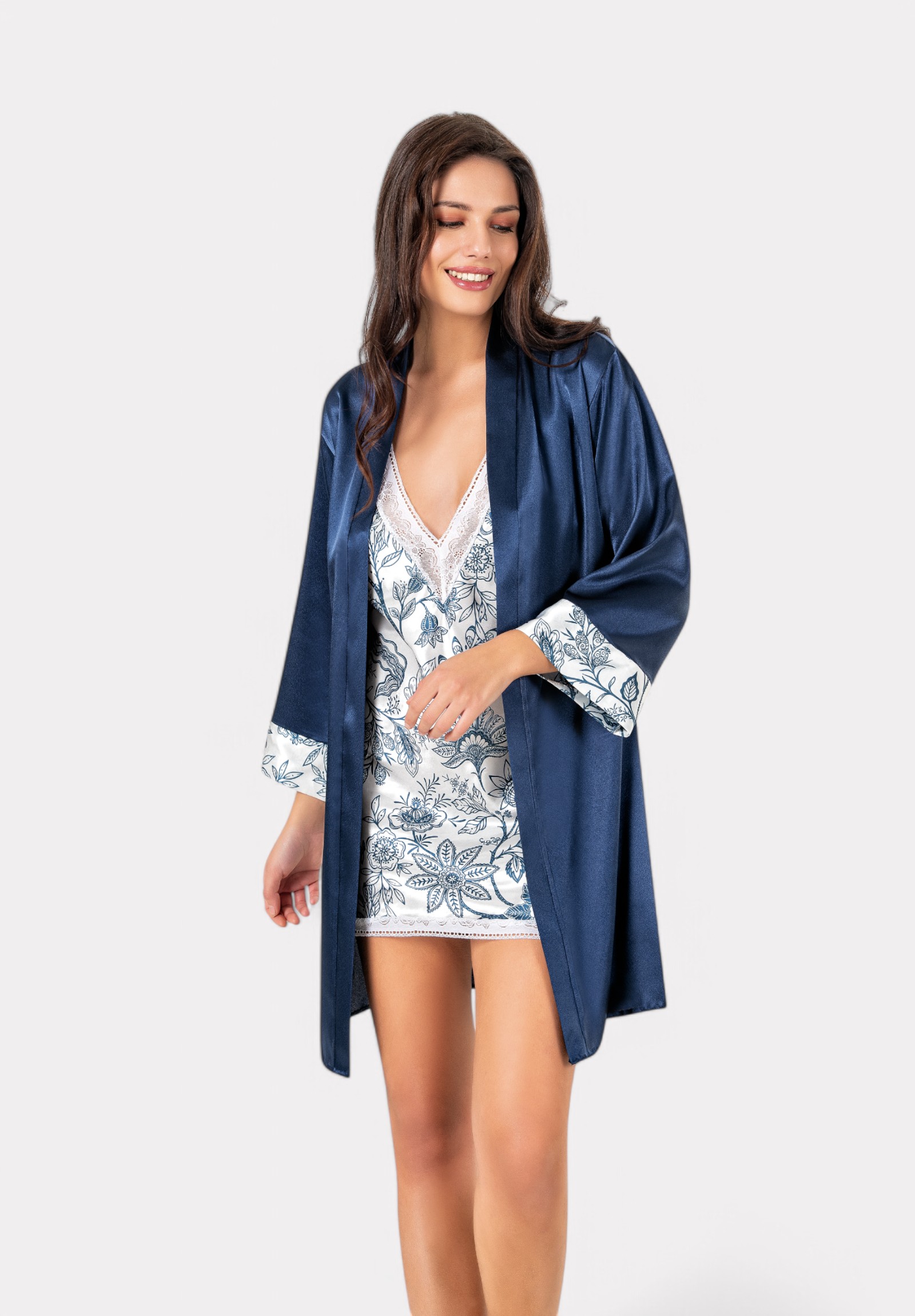 Σετ Ρόμπα - Νυχτικό Satin Moongirl Blue Anemone MG554-Μπλε φωτογραφία