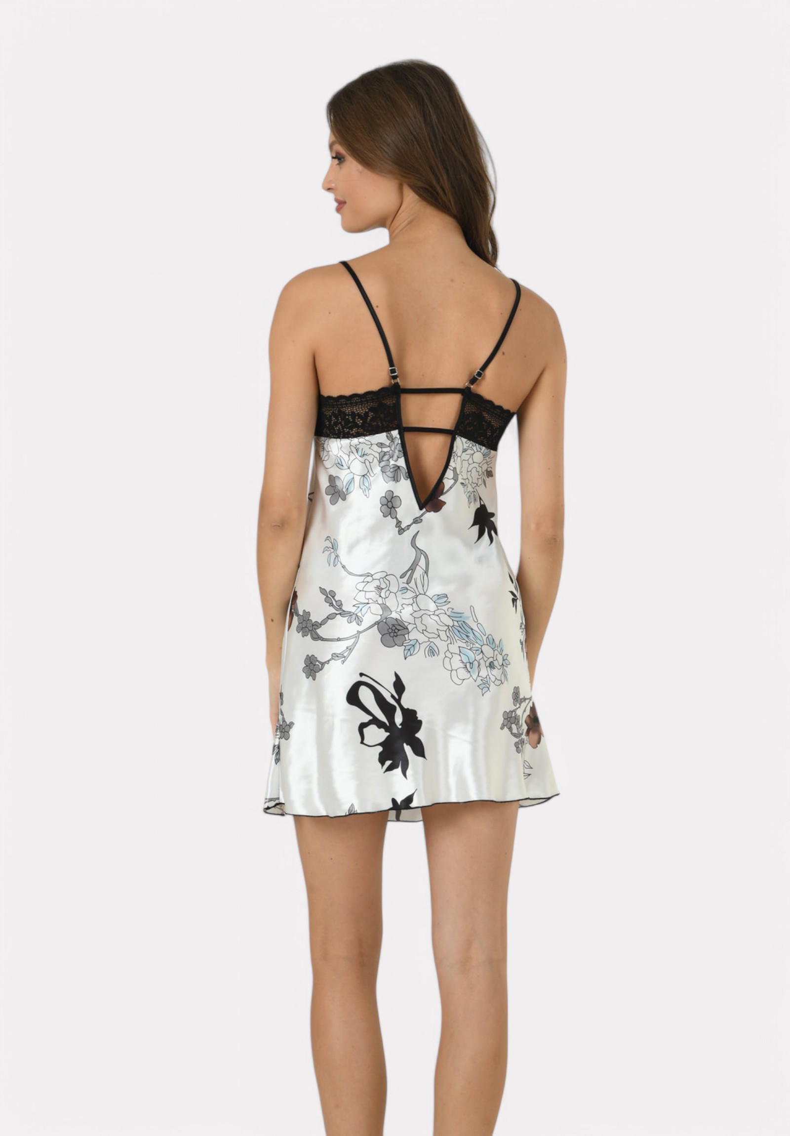 Σατέν Νυχτικό με Δαντέλα Moongirl Black & White Passion MG558-Λευκό φωτογραφία