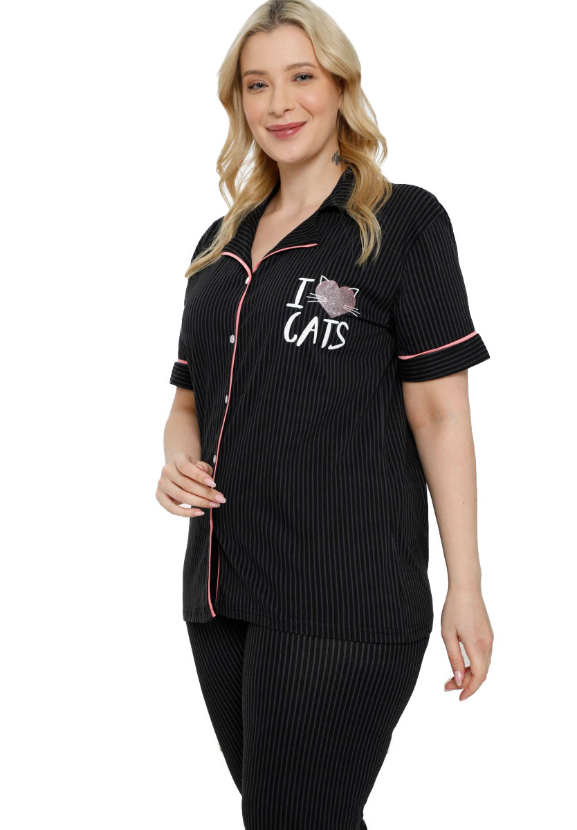 Sexen Πιτζάμα Plus Size με κουμπιά Cat Lady 56028