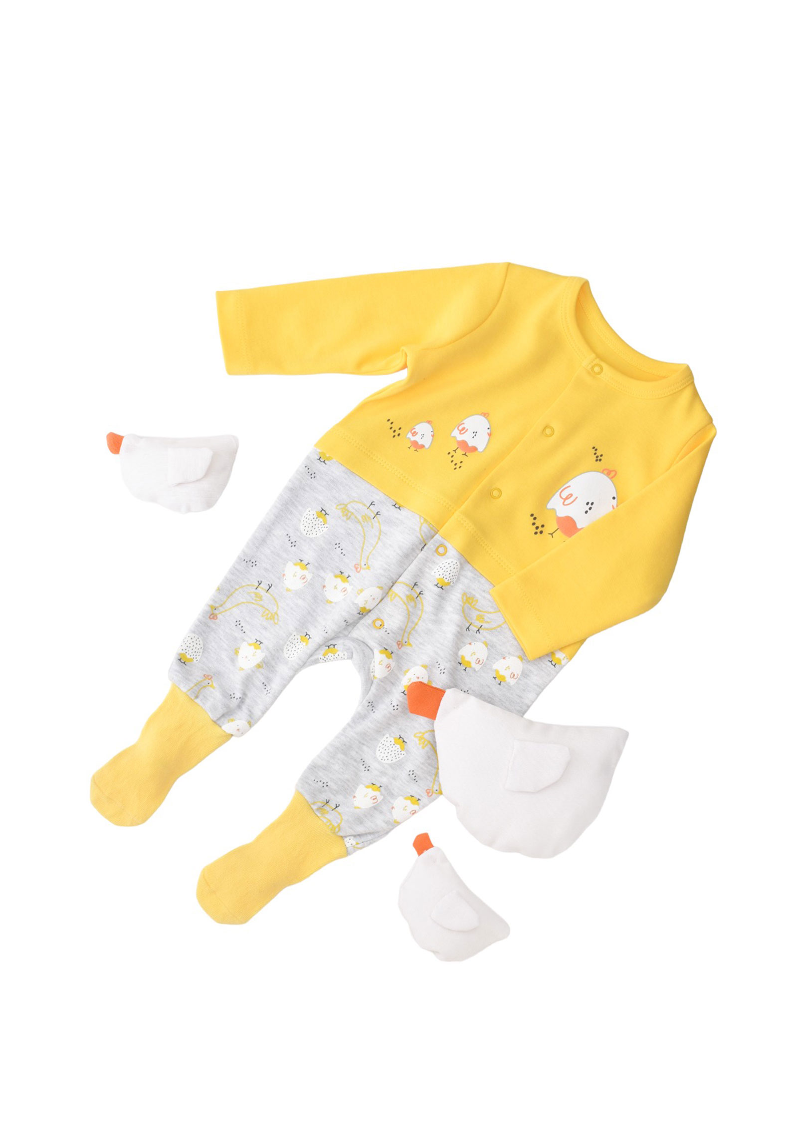 Bi Baby Φορμάκι βρεφικό με κουμπάκια από οργανικό βαμβάκι Chick&Chick BB60653-Κίτρινο