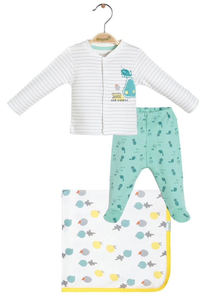 Biorganic Σετ βρεφικό οργανικό βαμβάκι με κουβερτάκι Fruits 3 Τεμ. 62243