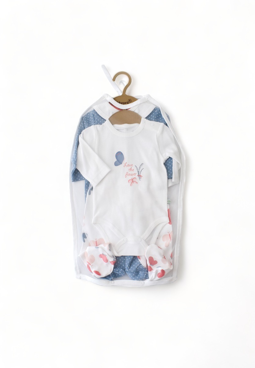 Biorganic Σετ Βρεφικων Ρουχων Biorganic Flowers Spring Blue BRG62274-Πολύχρωμο