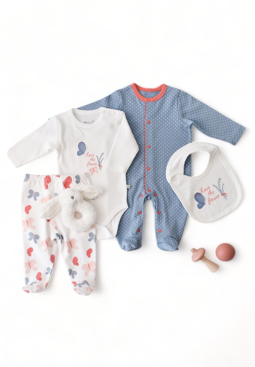 Σετ Βρεφικων Ρουχων Biorganic Flowers Spring Blue BRG62274-Πολύχρωμο φωτογραφία