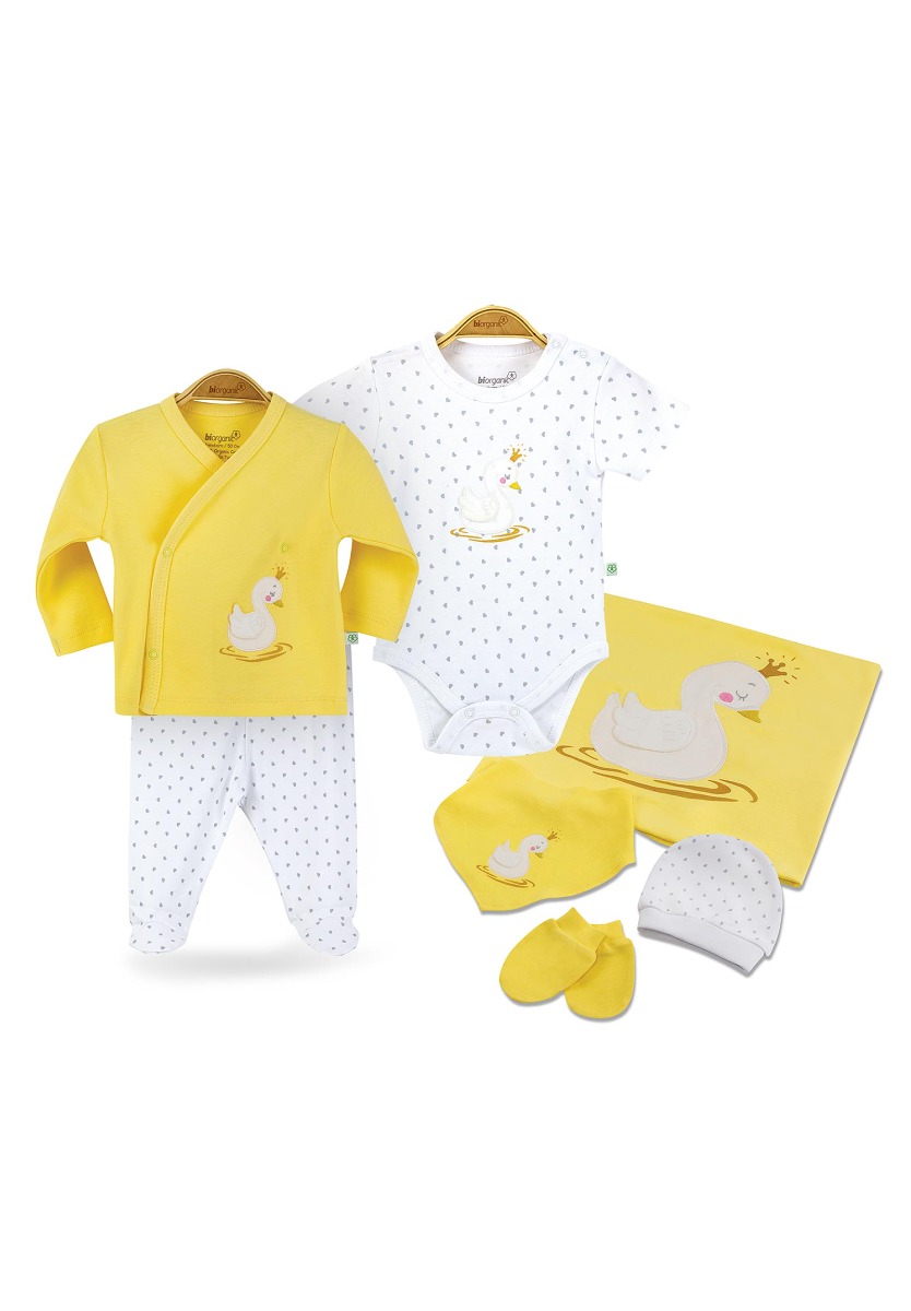 Biorganic Βρεφικό οικονομικό σετ με κουβερτάκι 7 τεμ. Swans 63169