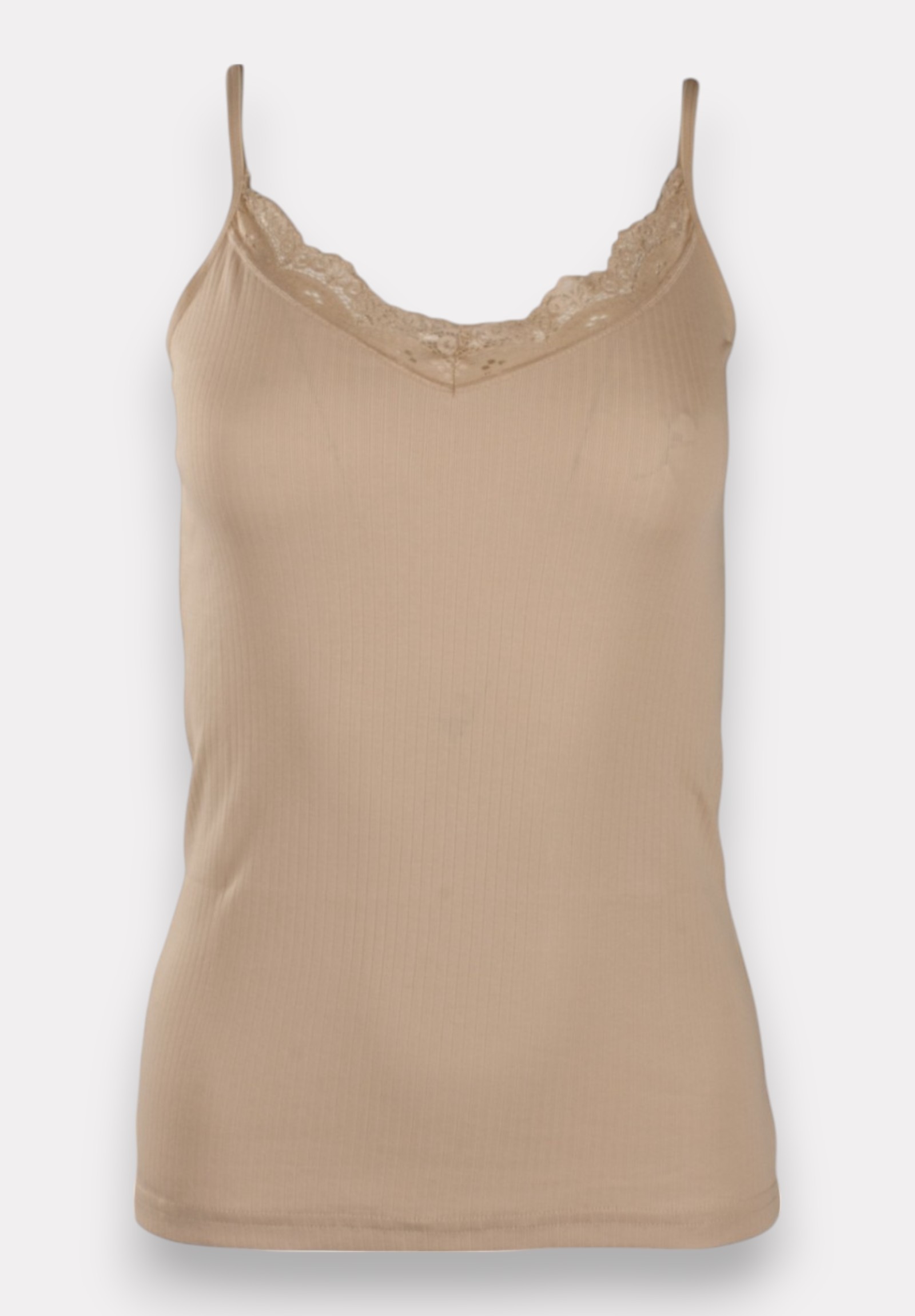 Φανελάκι γυναικείο βαμβακερό Soft Rib με δαντέλα Kota Beige KT6421-1-Μπεζ φωτογραφία