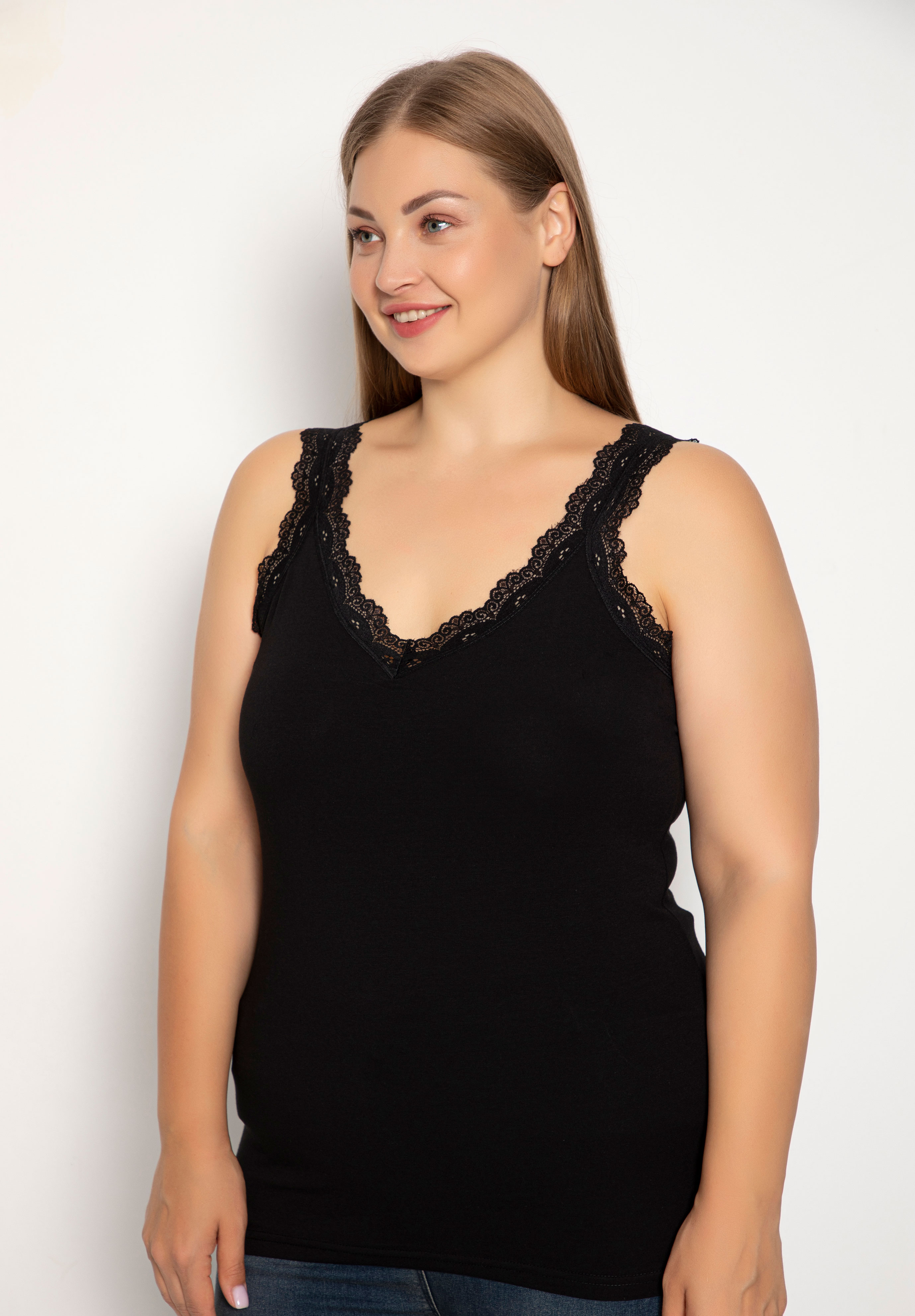  Φανελάκι γυναικείο Plus Size Siyah Inci με φαρδιά τιράντα Lace SI682-Μαύρο 2025