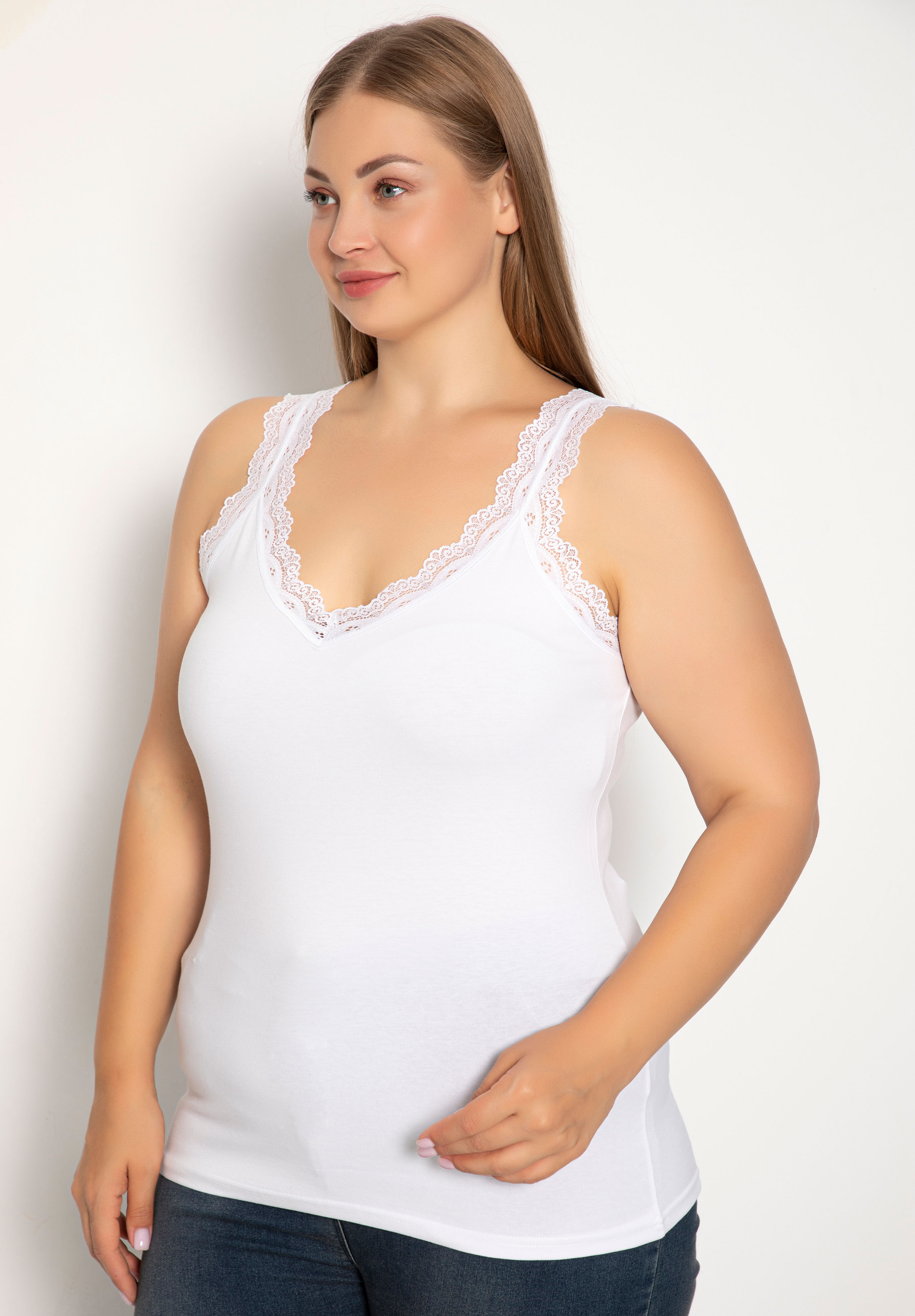  Φανελάκι γυναικείο Plus Size Siyah Inci με φαρδιά τιράντα Lace SI682-Λευκό 2025