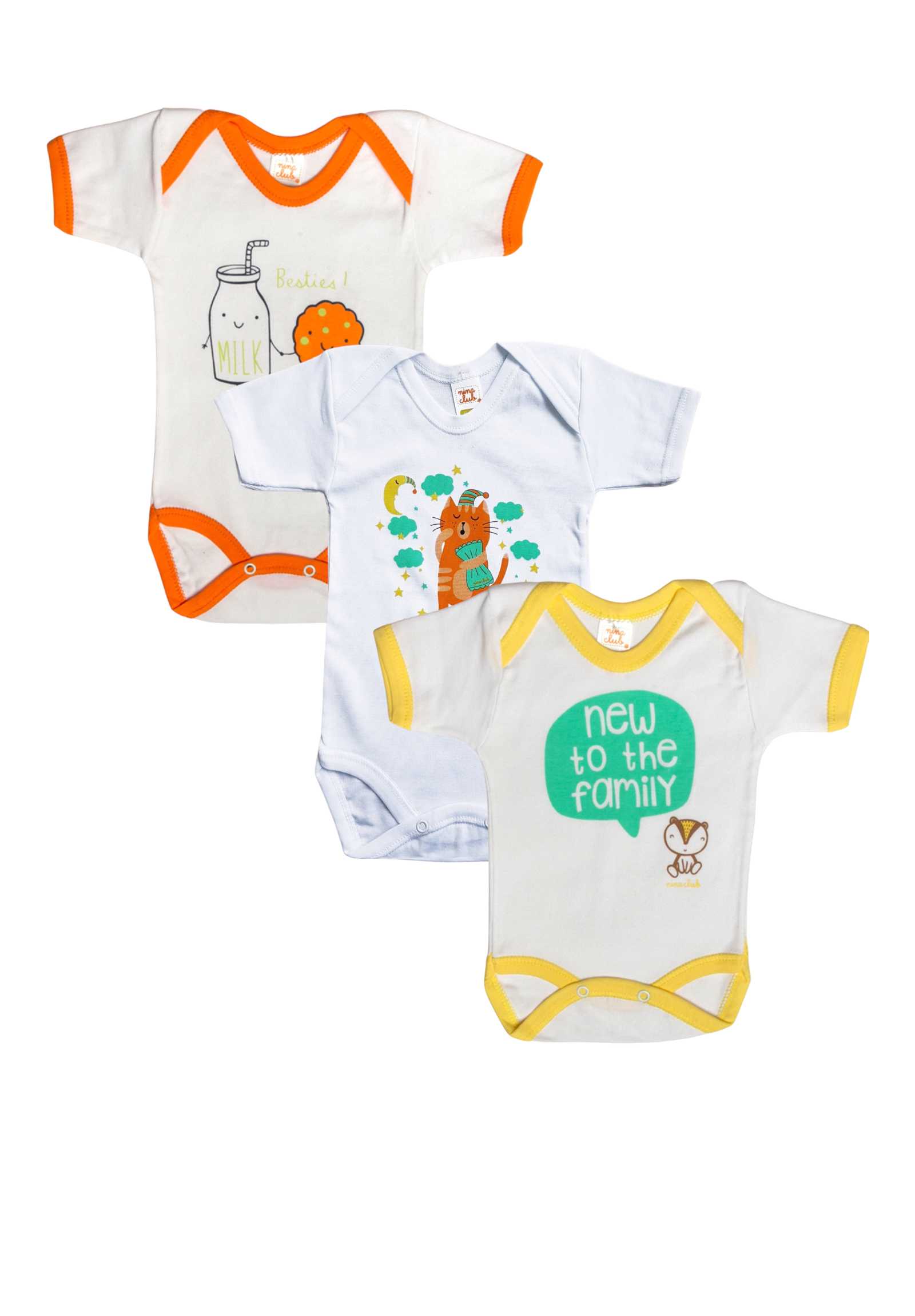 Nina Club Κορμάκια κοντό μανίκι βαμβακερά Good Dream Nina Club 3 τεμάχια NCB721-Λευκό