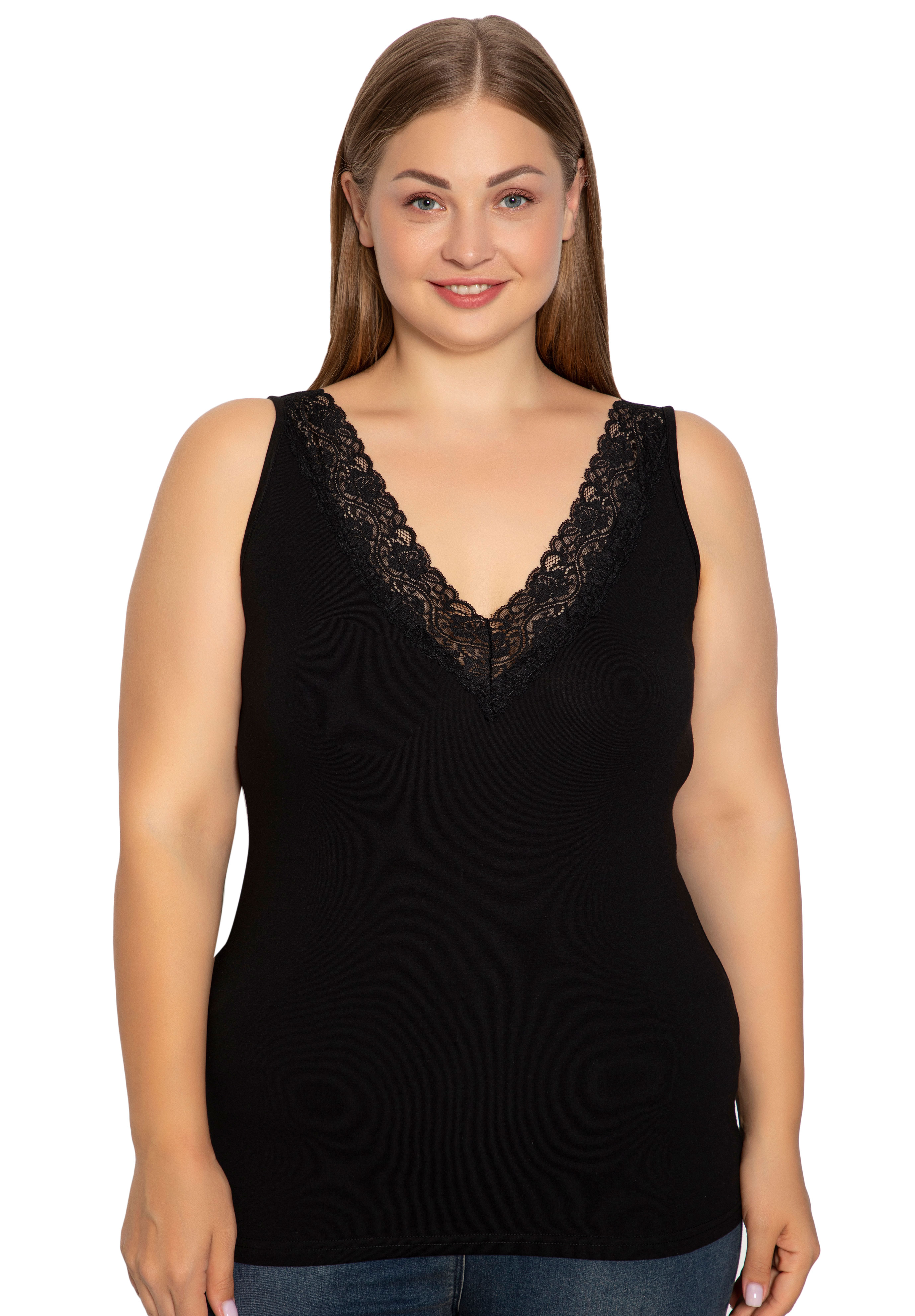  Φανελάκι γυναικείο Plus Size Siyah Inci με φαρδιά τιράντα Lace SI689-Μαύρο 2025