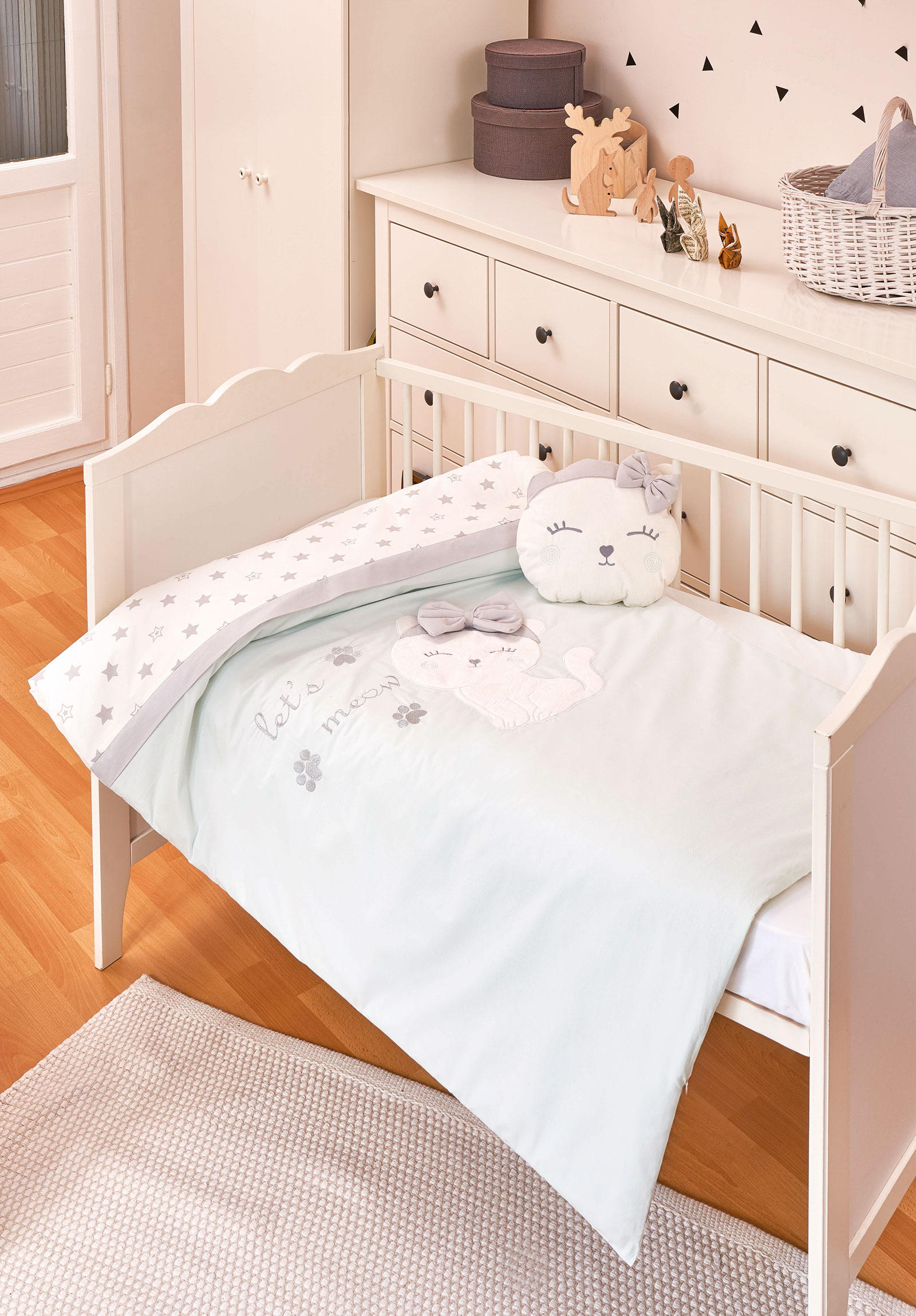 Bi Baby Σετ σεντονια με παπλωματοθήκη και μαξιλαράκι Cute Cat 4 Τεμ. 69098-Μέντα