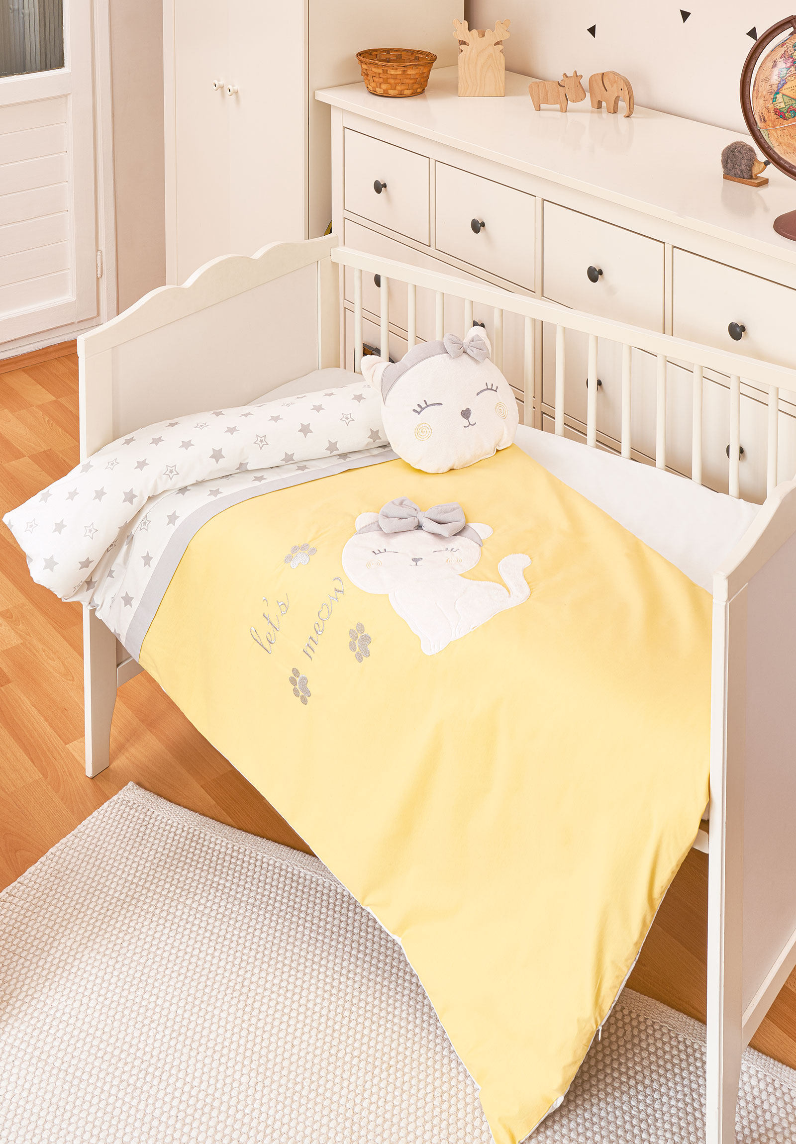 Bi Baby Σετ σεντονια με παπλωματοθήκη και μαξιλαράκι Cute Cat 4 Τεμ. 69098-Κίτρινο